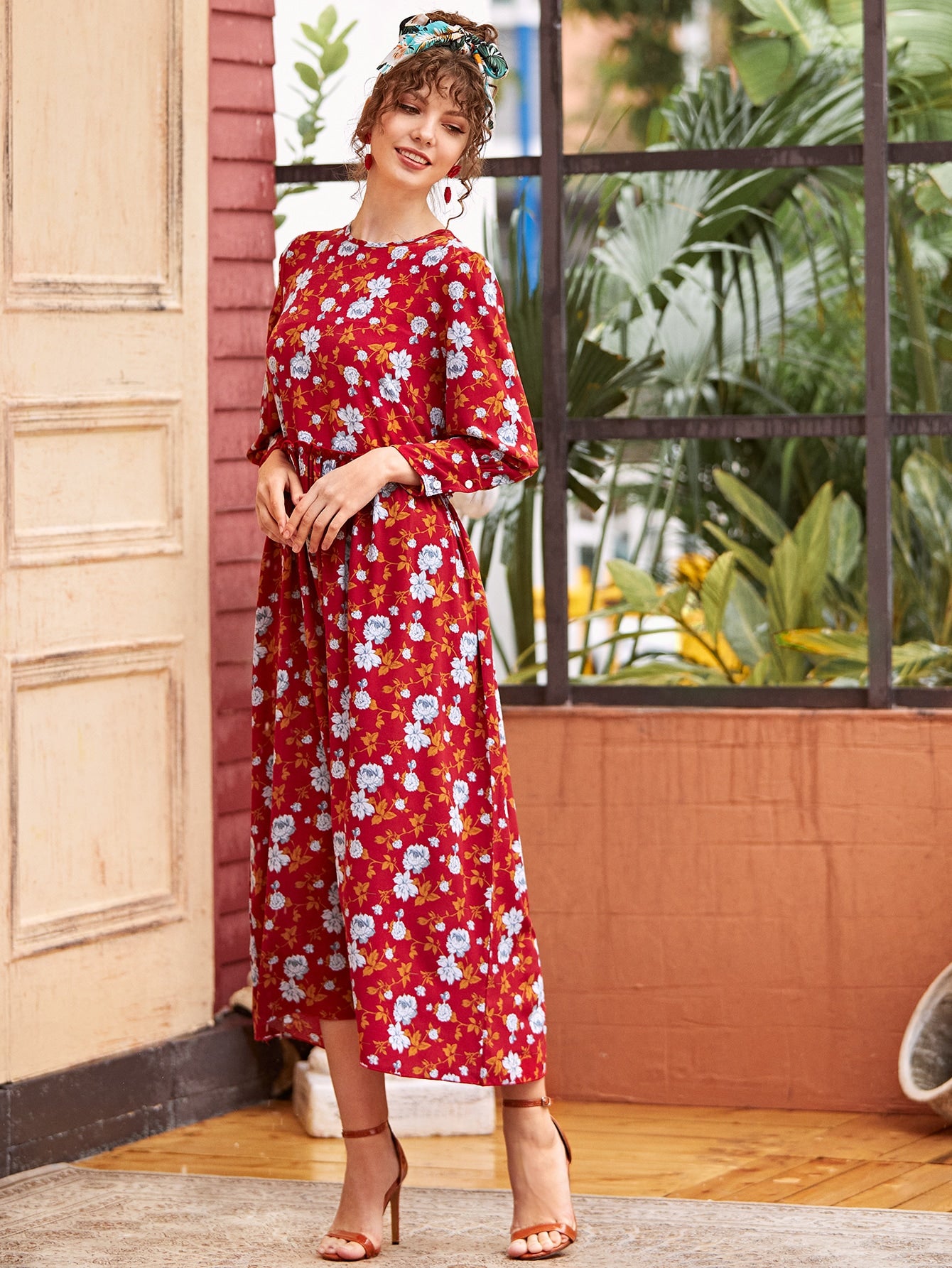 Floral Print Frill Trim Smock Dress