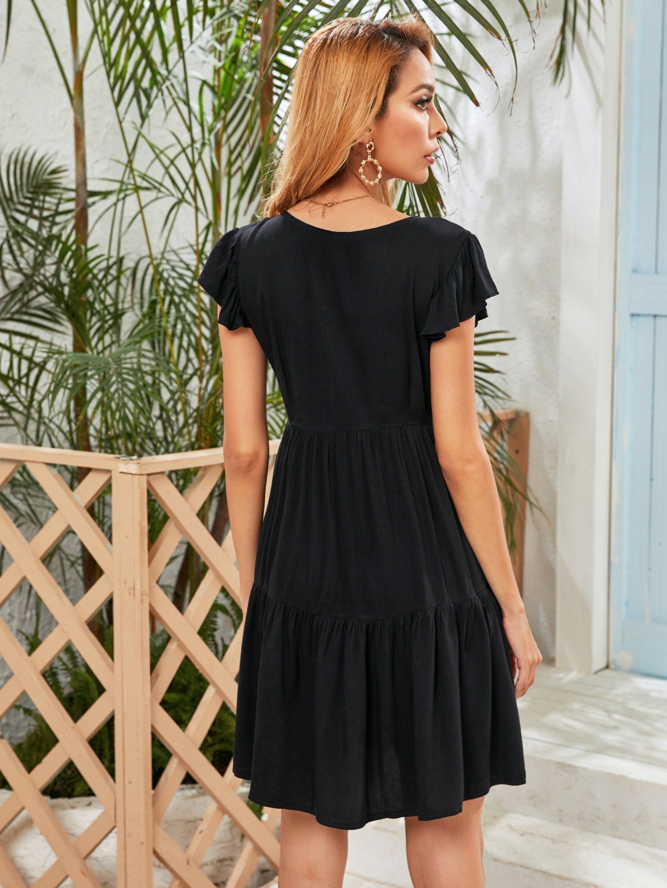 Butterfly Sleeve Flippy Hem Dress