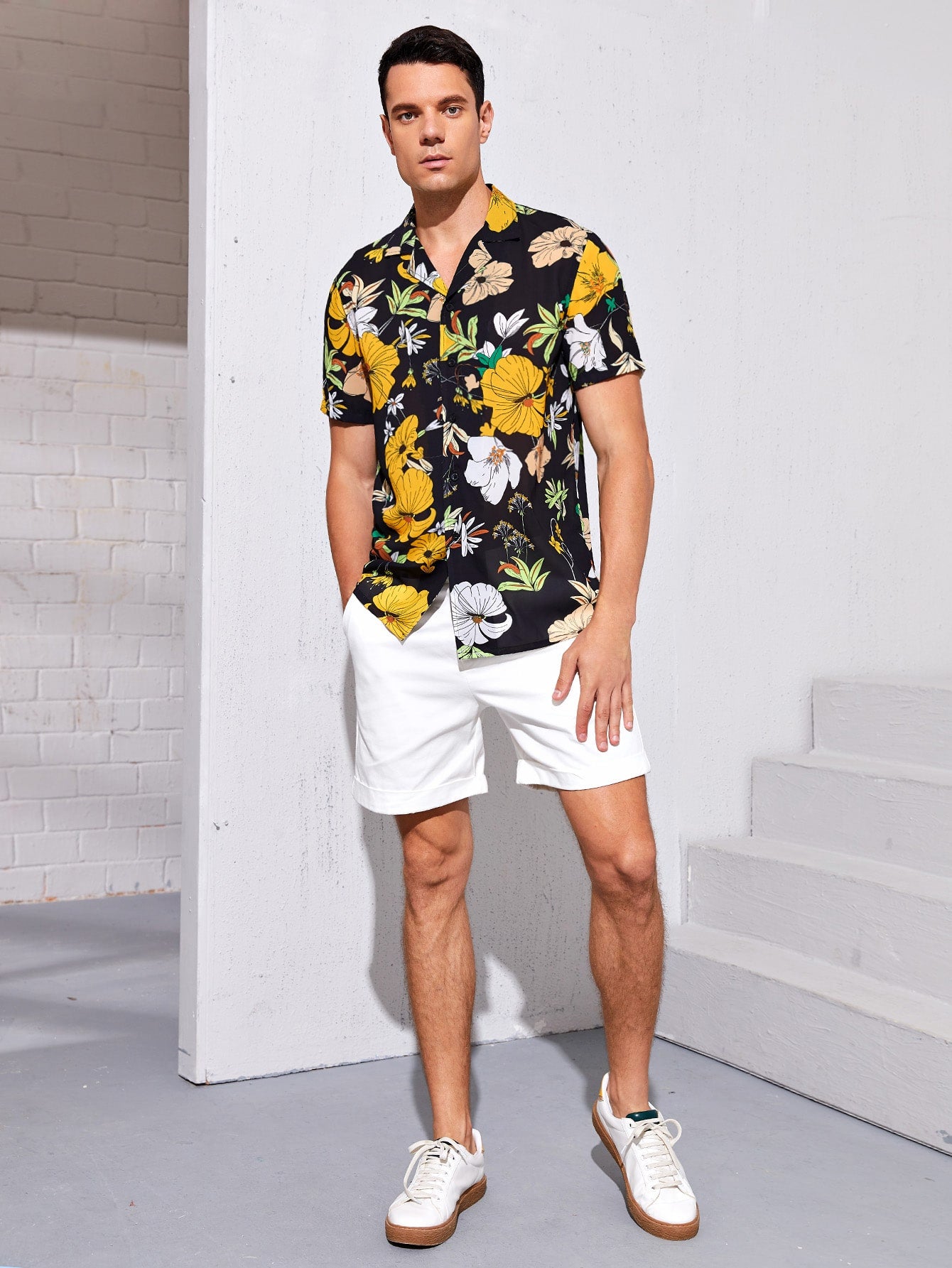 Men Button Front Floral Print Shirt