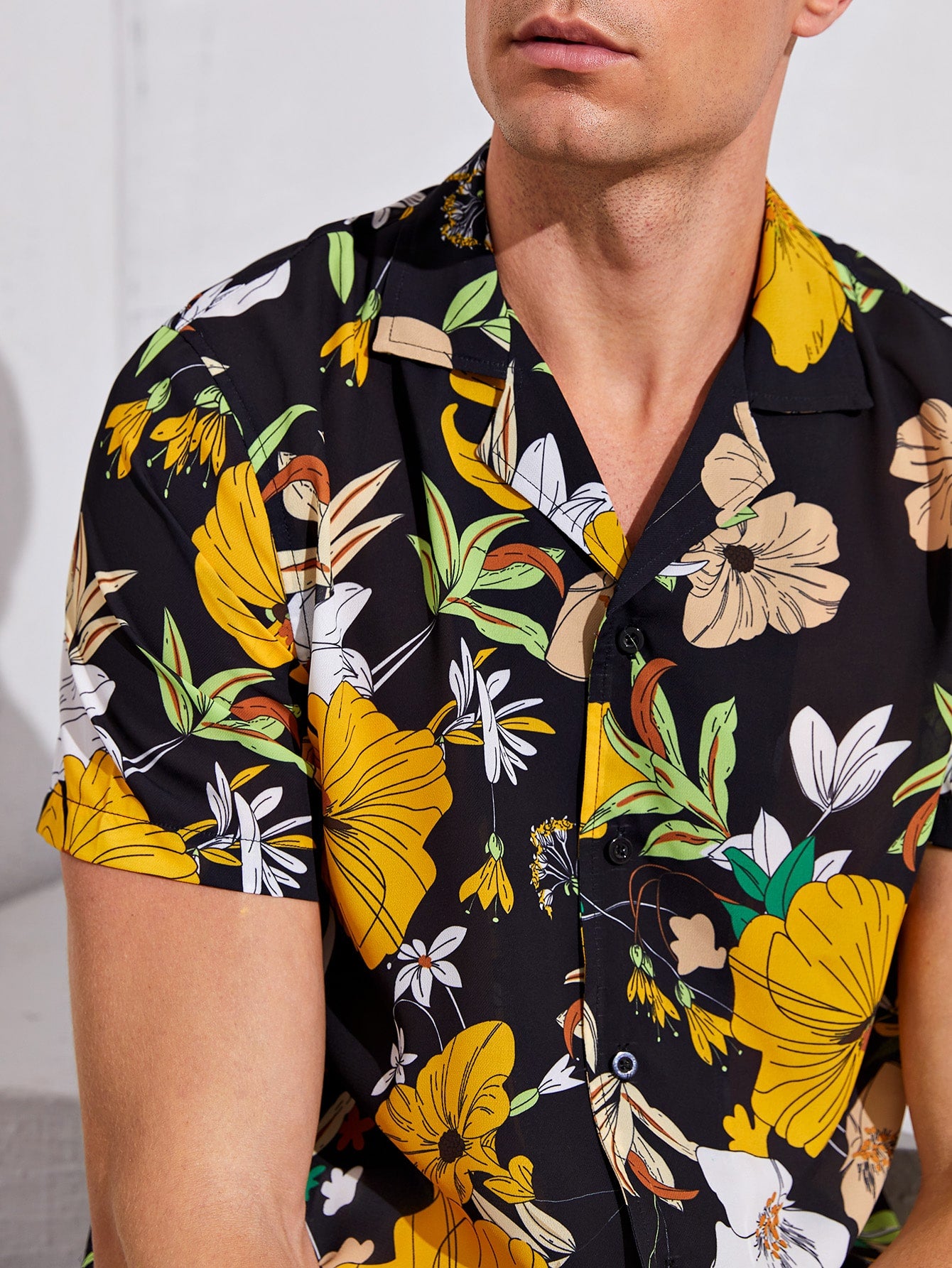 Men Button Front Floral Print Shirt