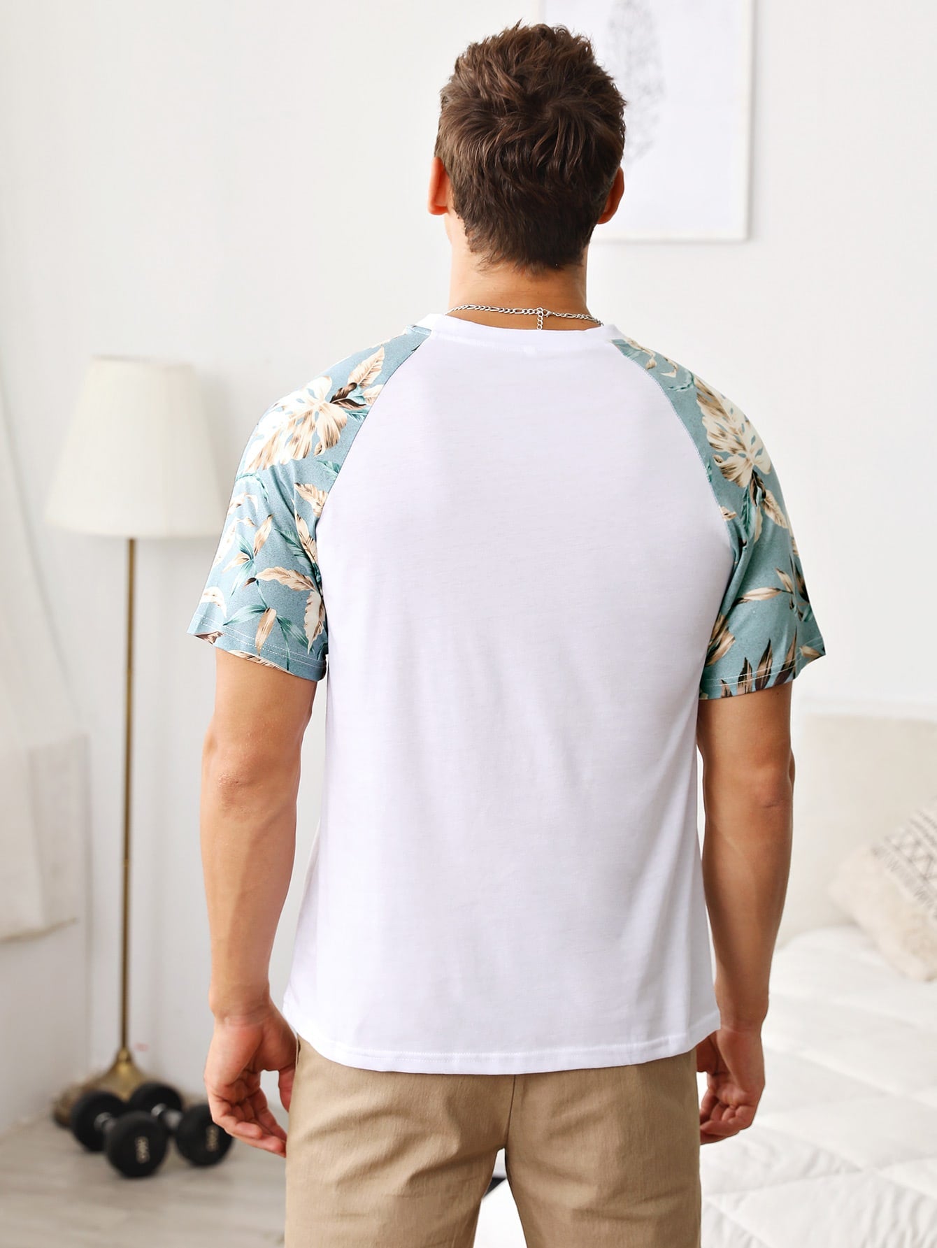 Men Leaf Print Sleeve Tee