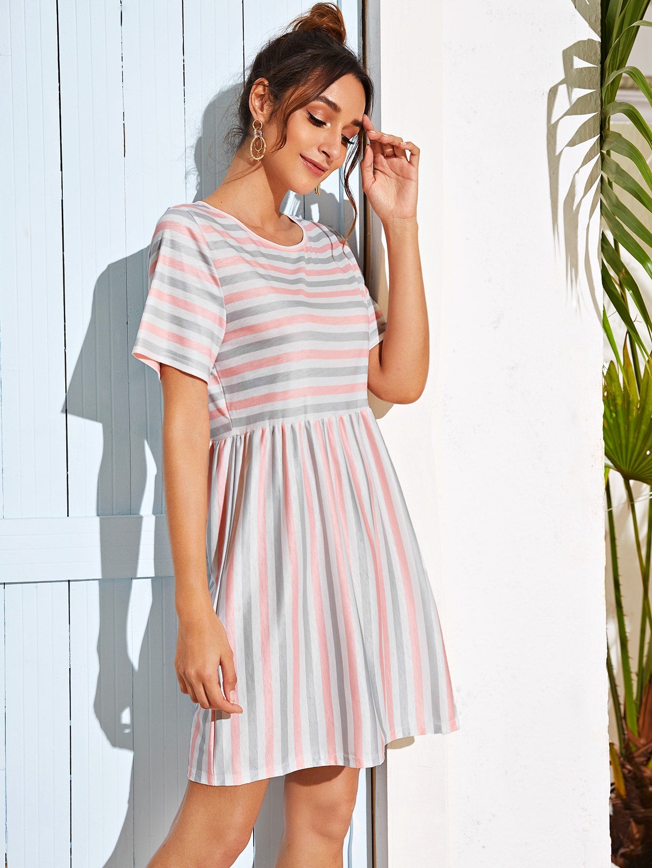 Multi-Color Striped Smock Dress