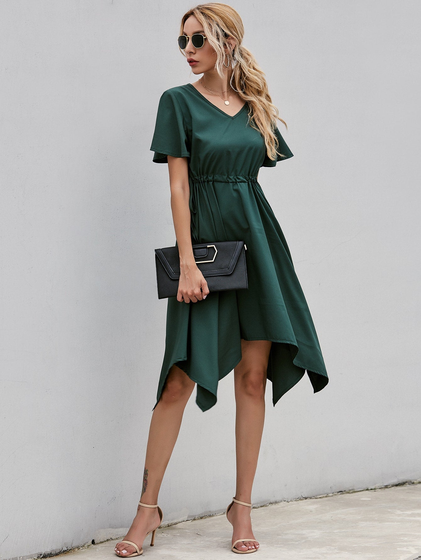 Drawstring Tie Side Hanky Hem A-line Dress