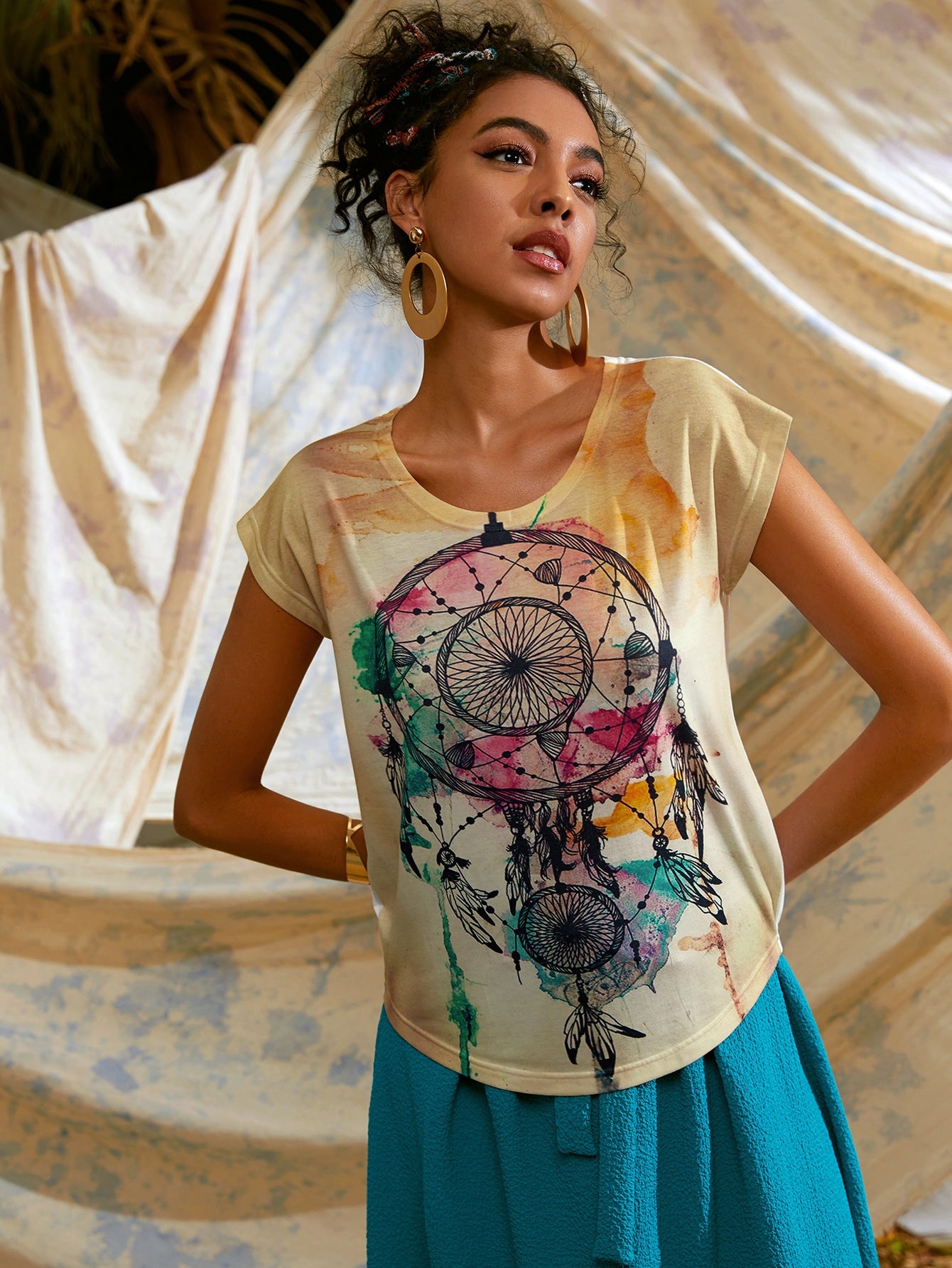 Tribal Tie Dye Batwing Sleeve Tee