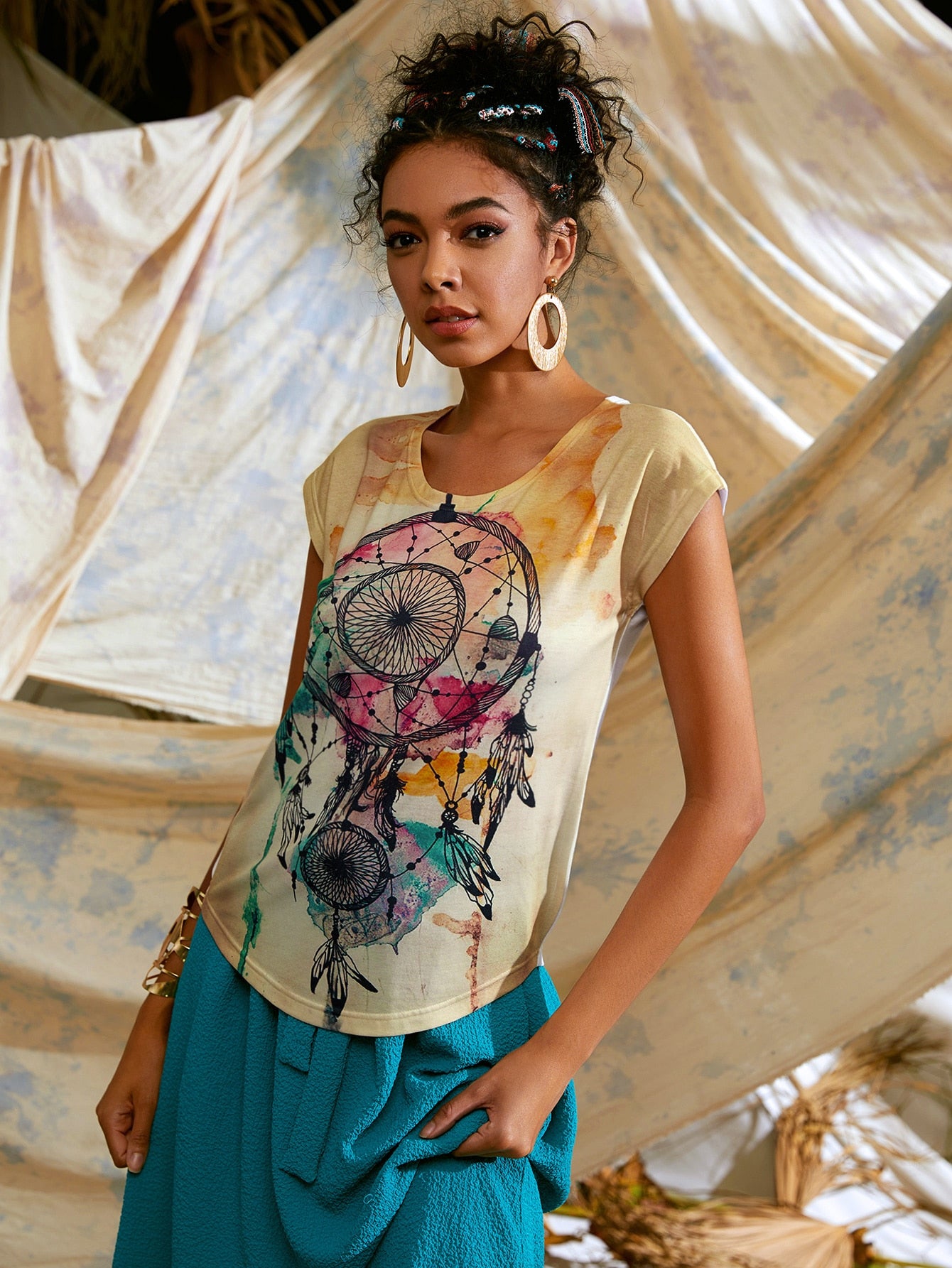 Tribal Tie Dye Batwing Sleeve Tee