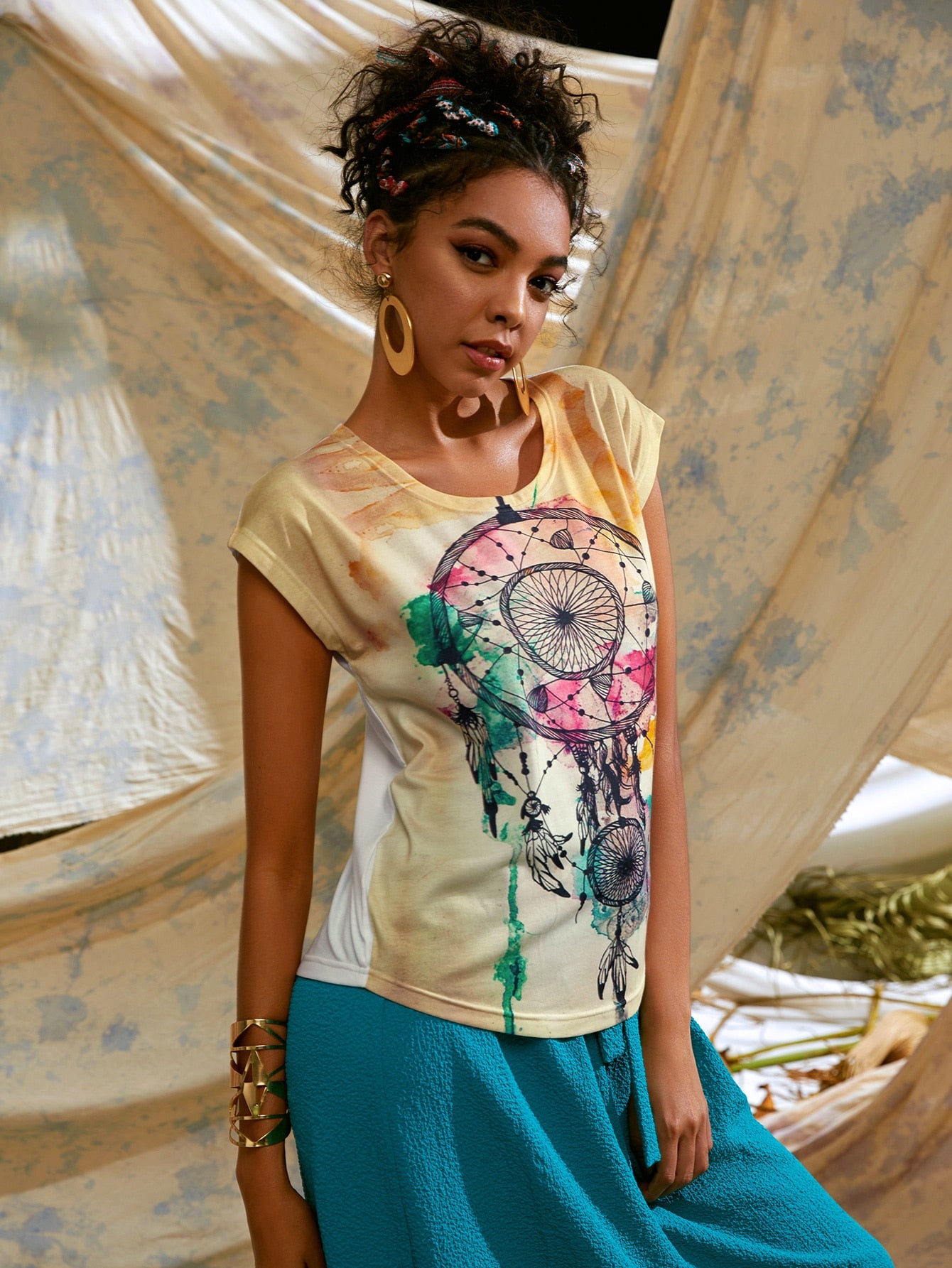 Tribal Tie Dye Batwing Sleeve Tee