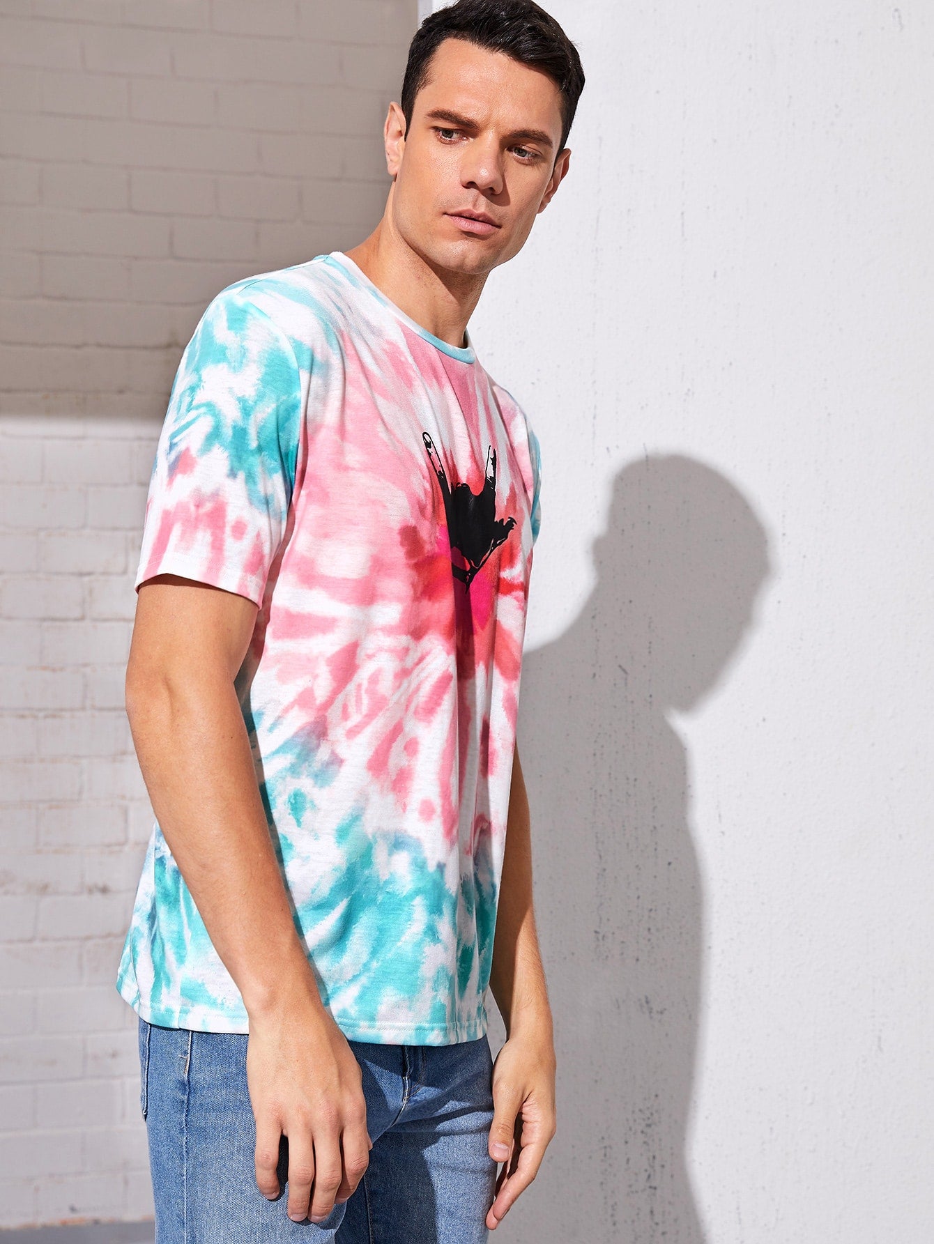 Men Hand Print Tie Dye Top