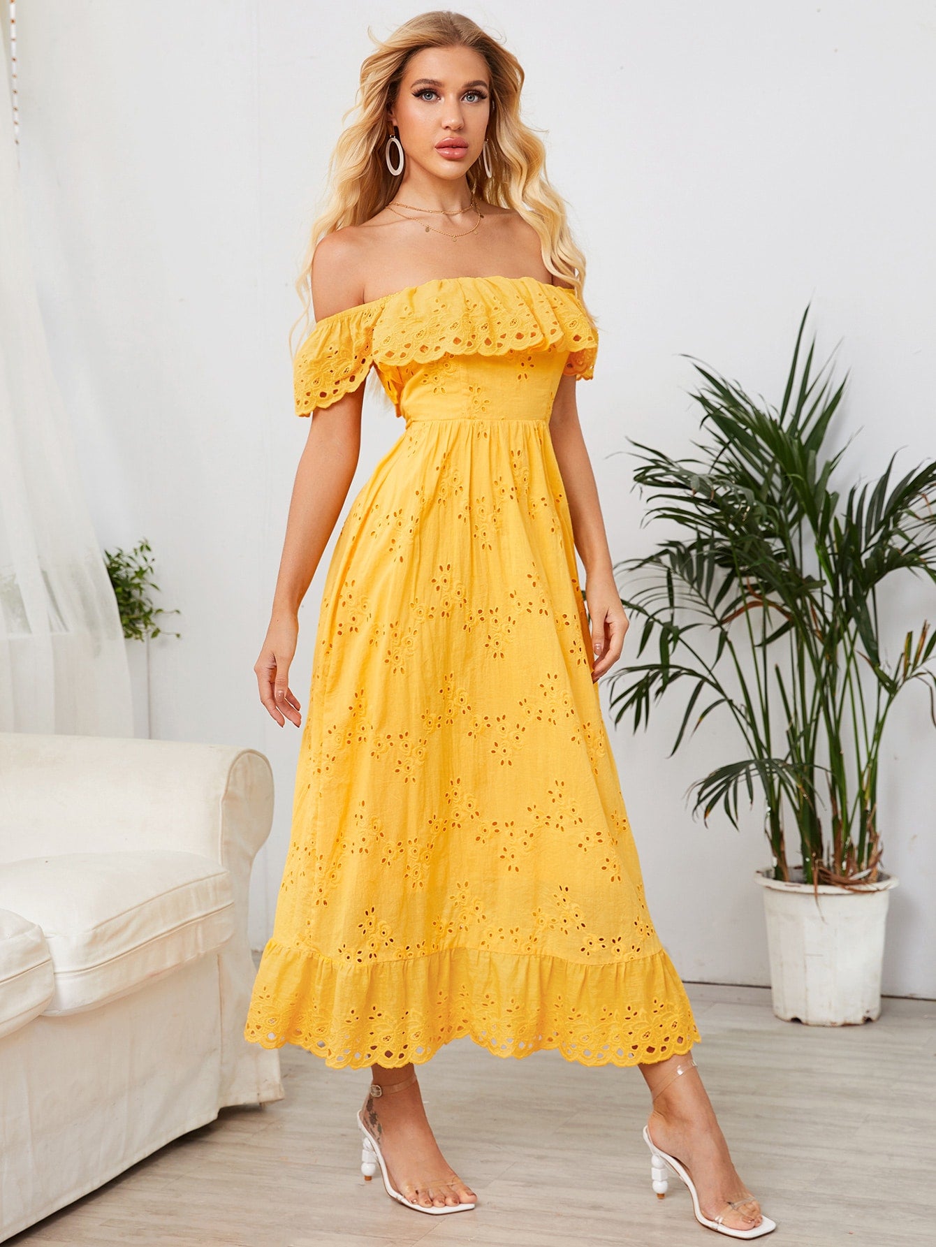 Ruffle Detail Schiffy Bardot Dress