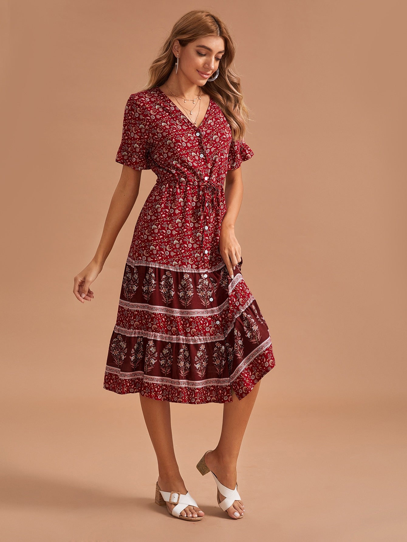 Floral & Tribal Print Knot Dress