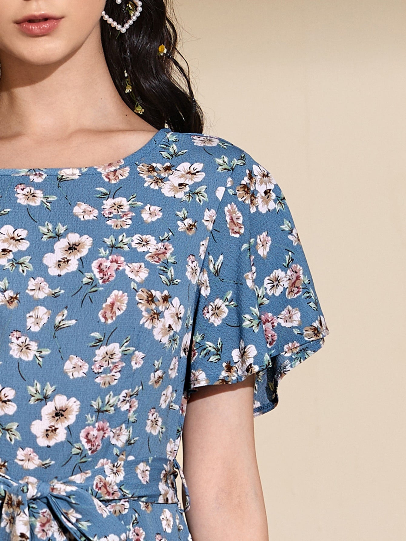 Floral Print Belted Wide Leg Jumpsuit