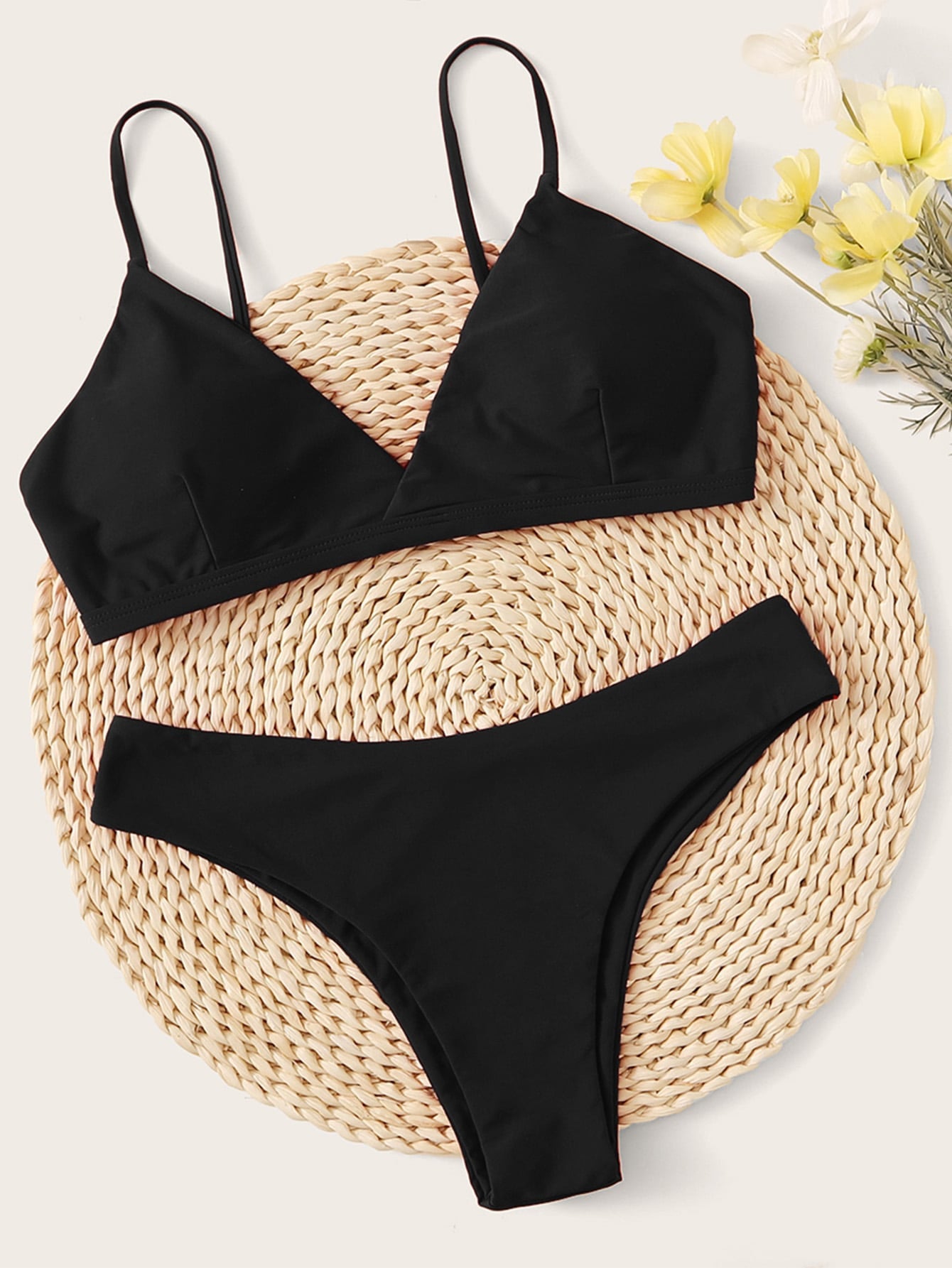 Solid Adjustable Strap Bikini Swimsuit