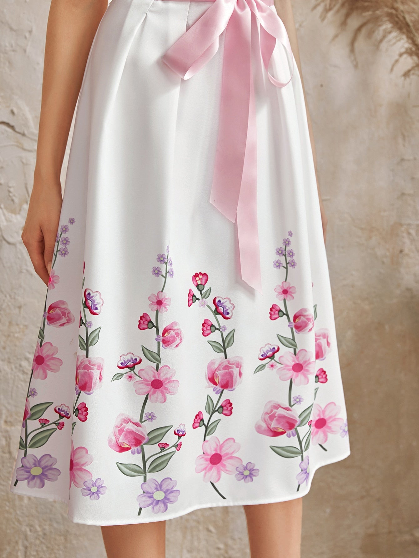 Layered Flutter Sleeve Floral Print Belted Dress