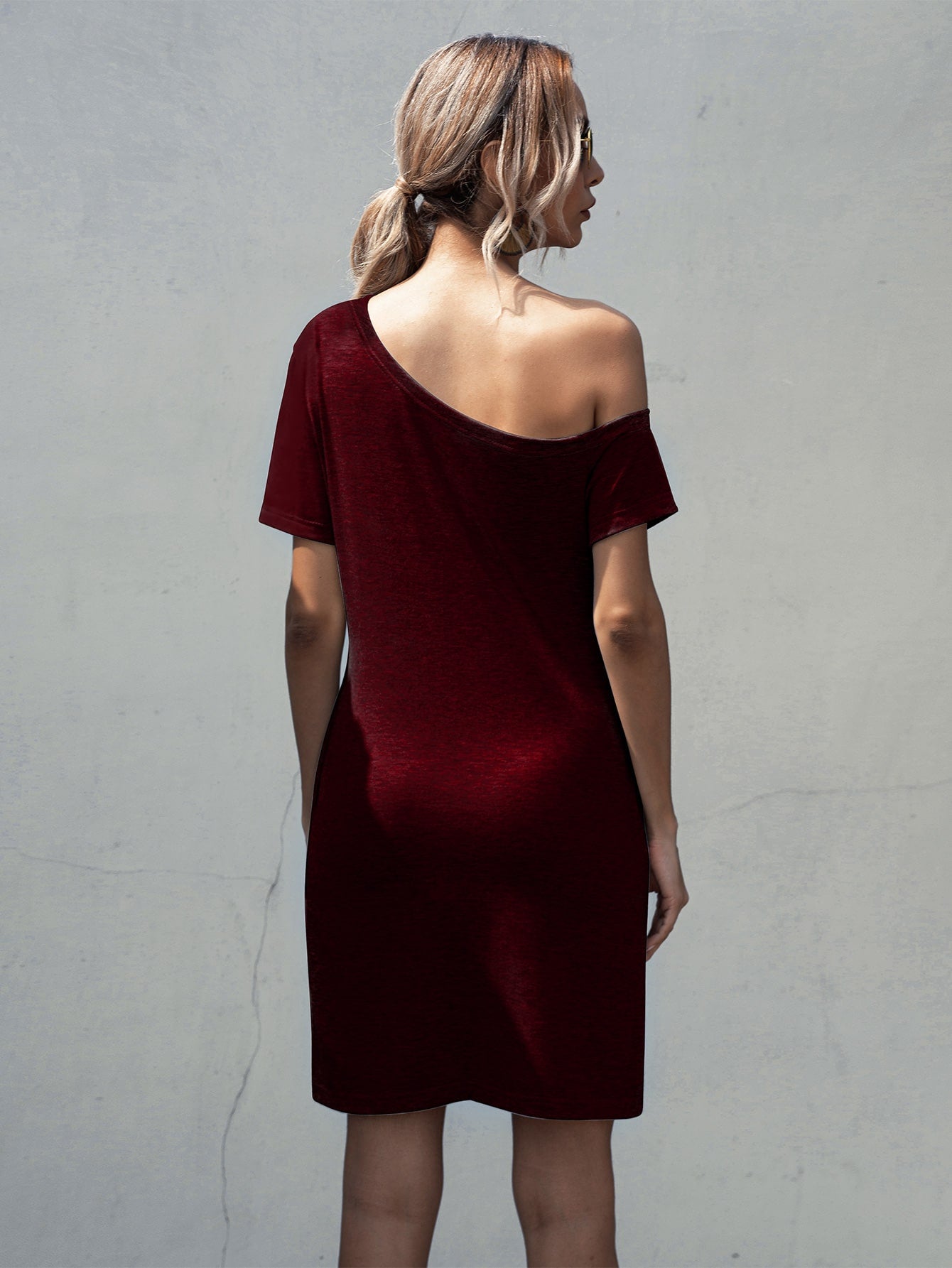 Solid Asymmetrical Neck Tee Dress