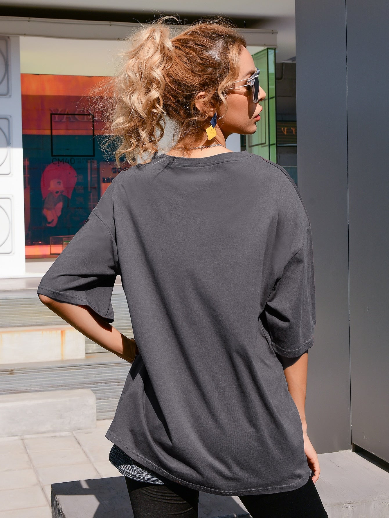 Drop Shoulder Butterfly Print Oversized Tee