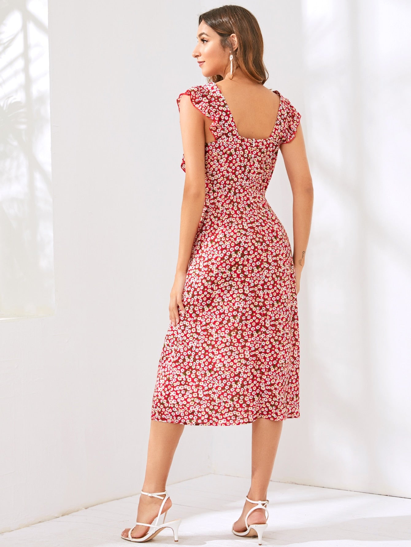 Ditsy Floral Print Split Thigh Dress