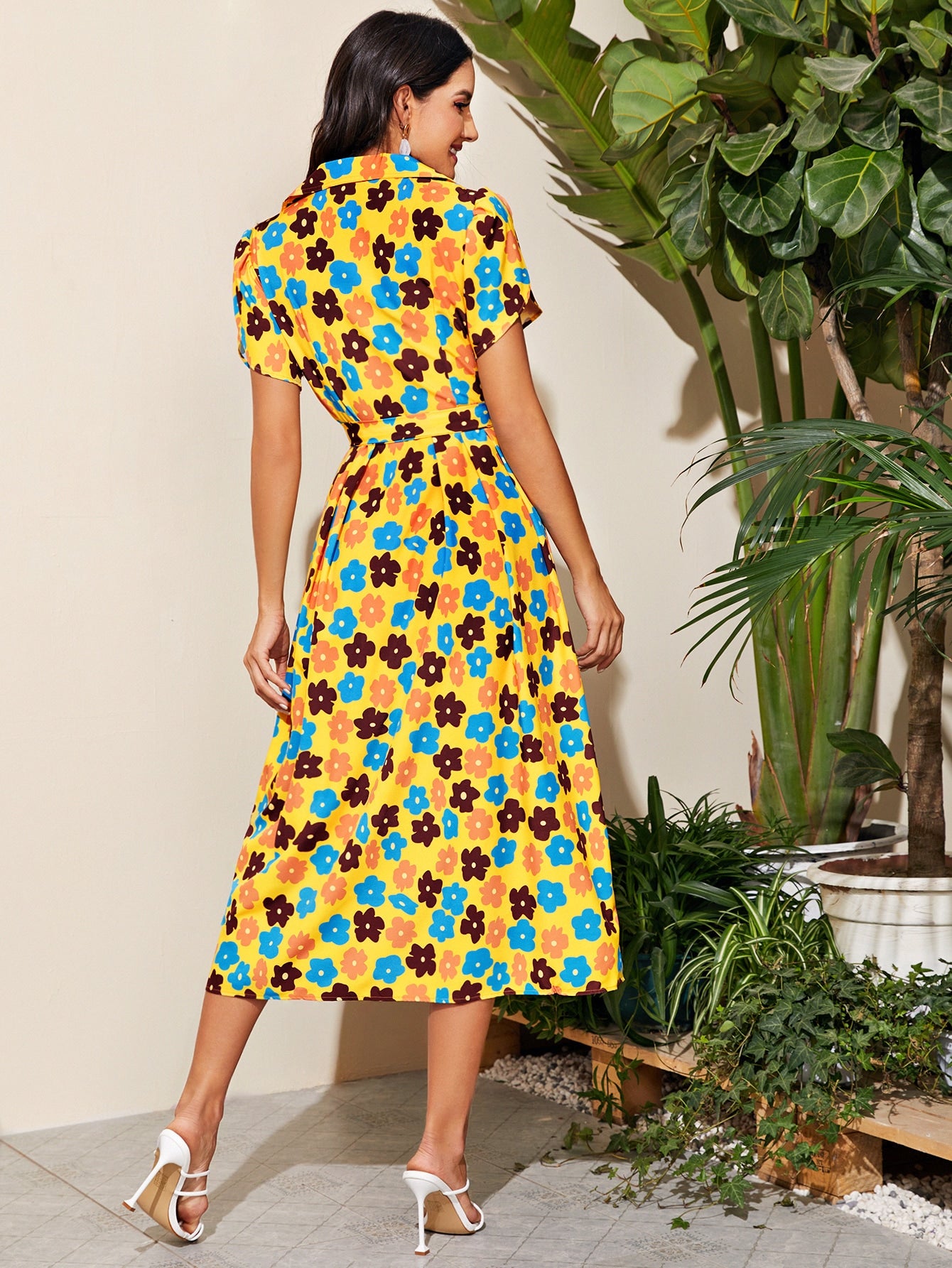 Floral Print Belted Shirt Dress