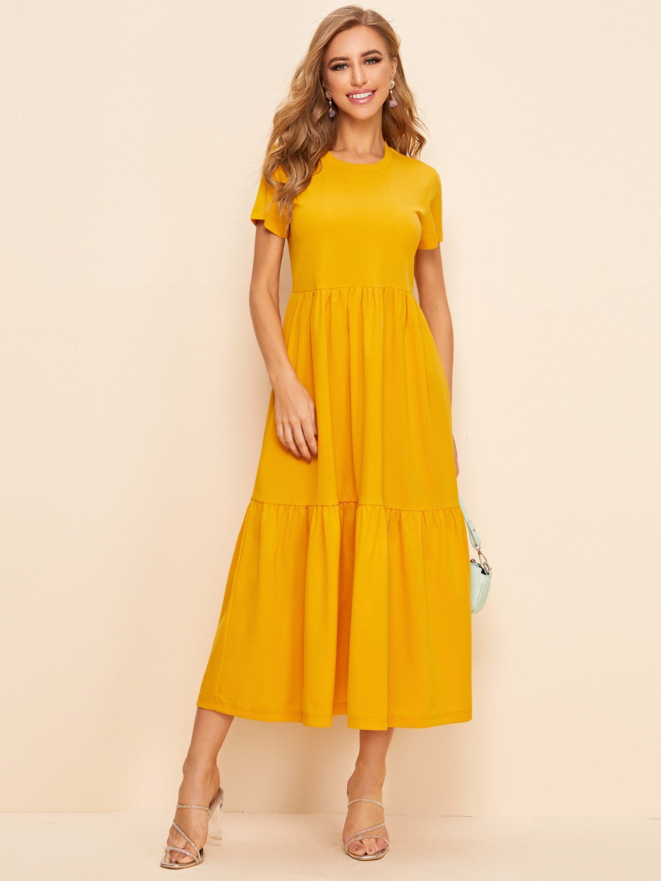 Solid Flounce Hem A-line Dress
