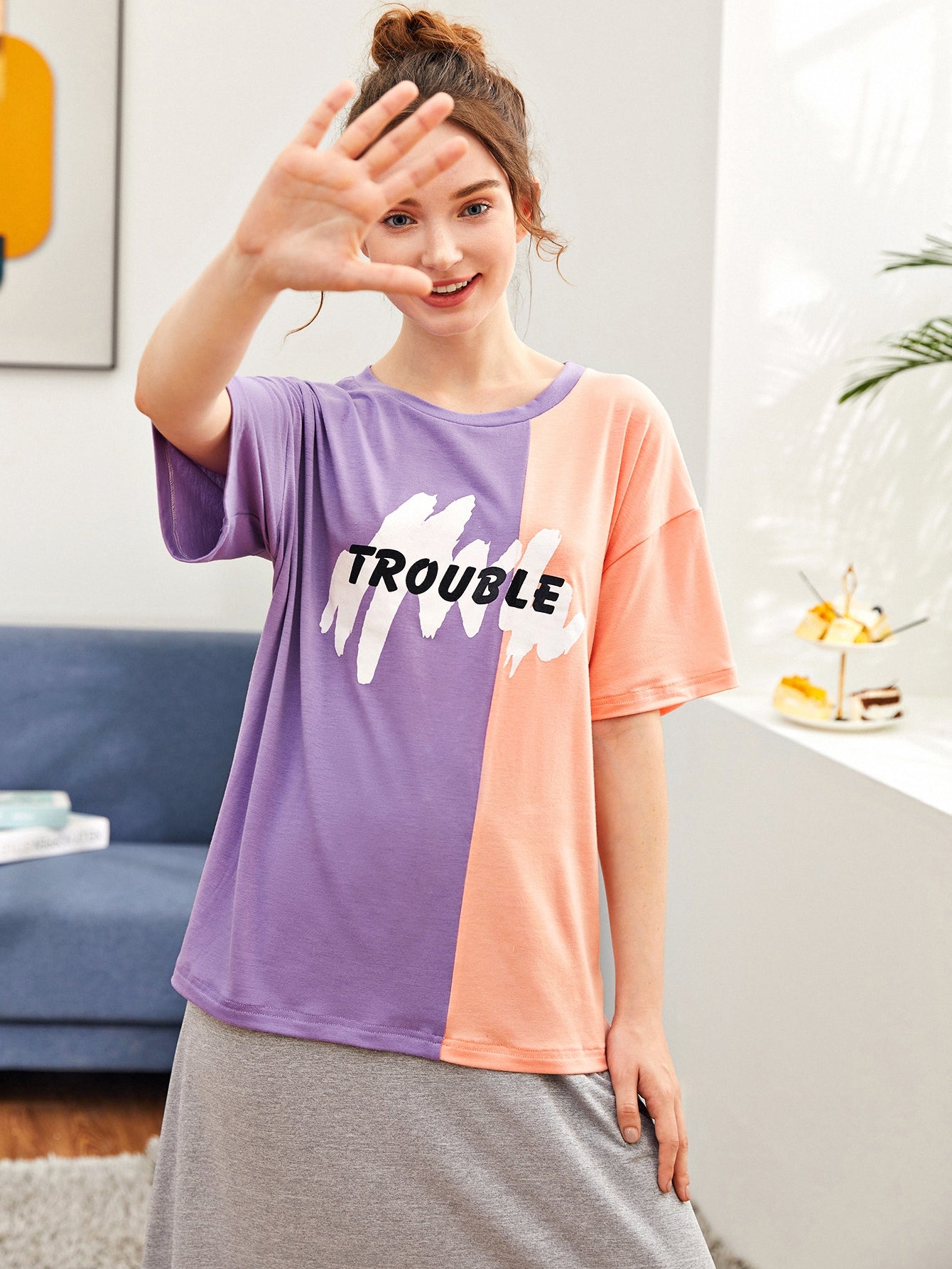 Letter Graphic Two Tone Tee