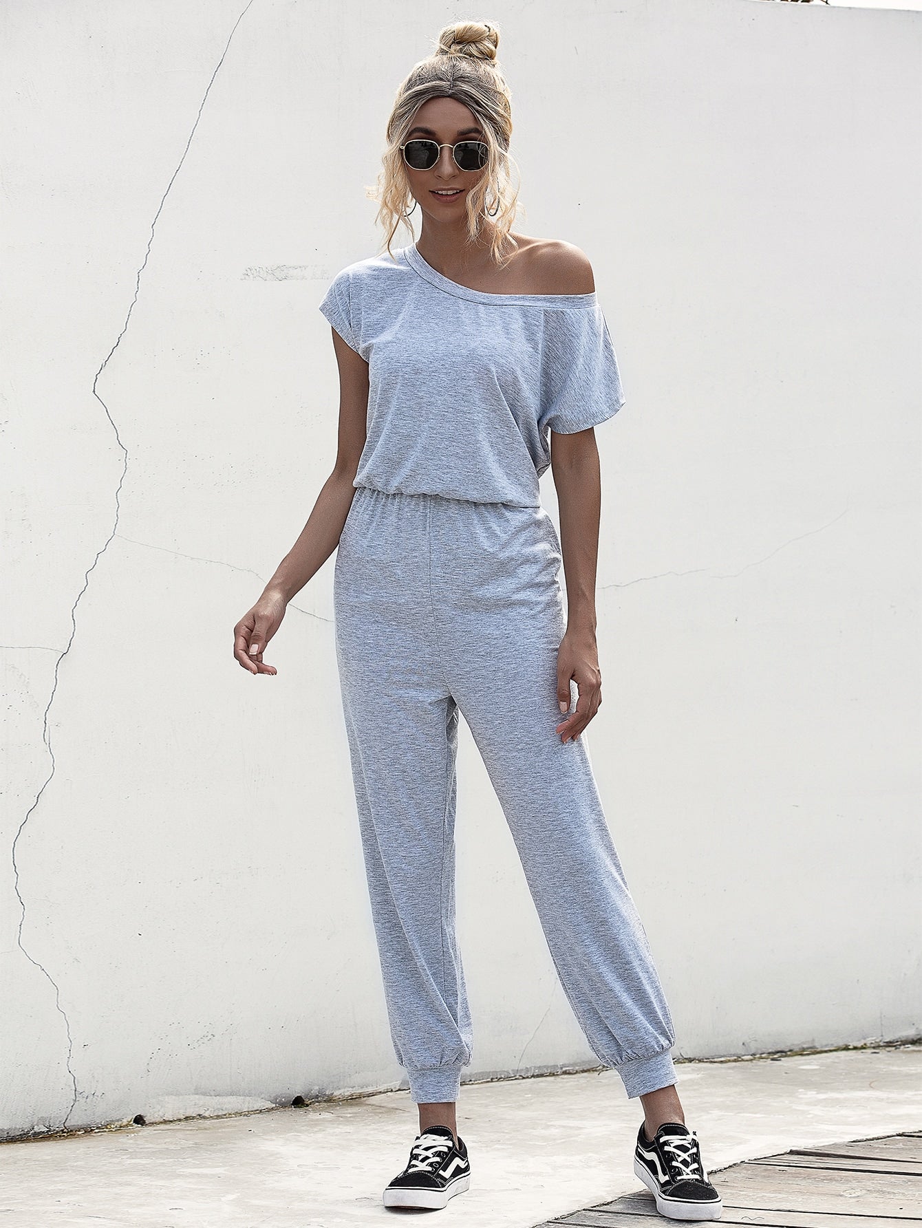 Solid Button Keyhole Jumpsuit
