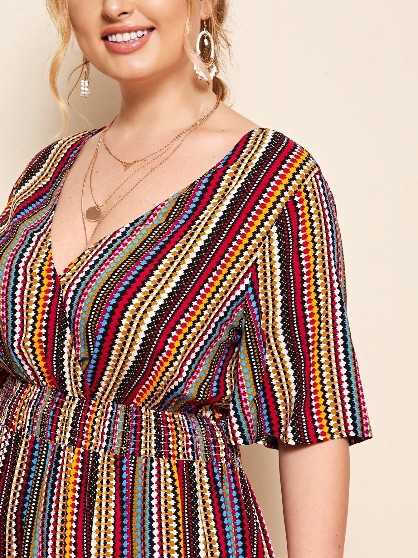 Plus Tie Back Shirred Waist Tribal Dress