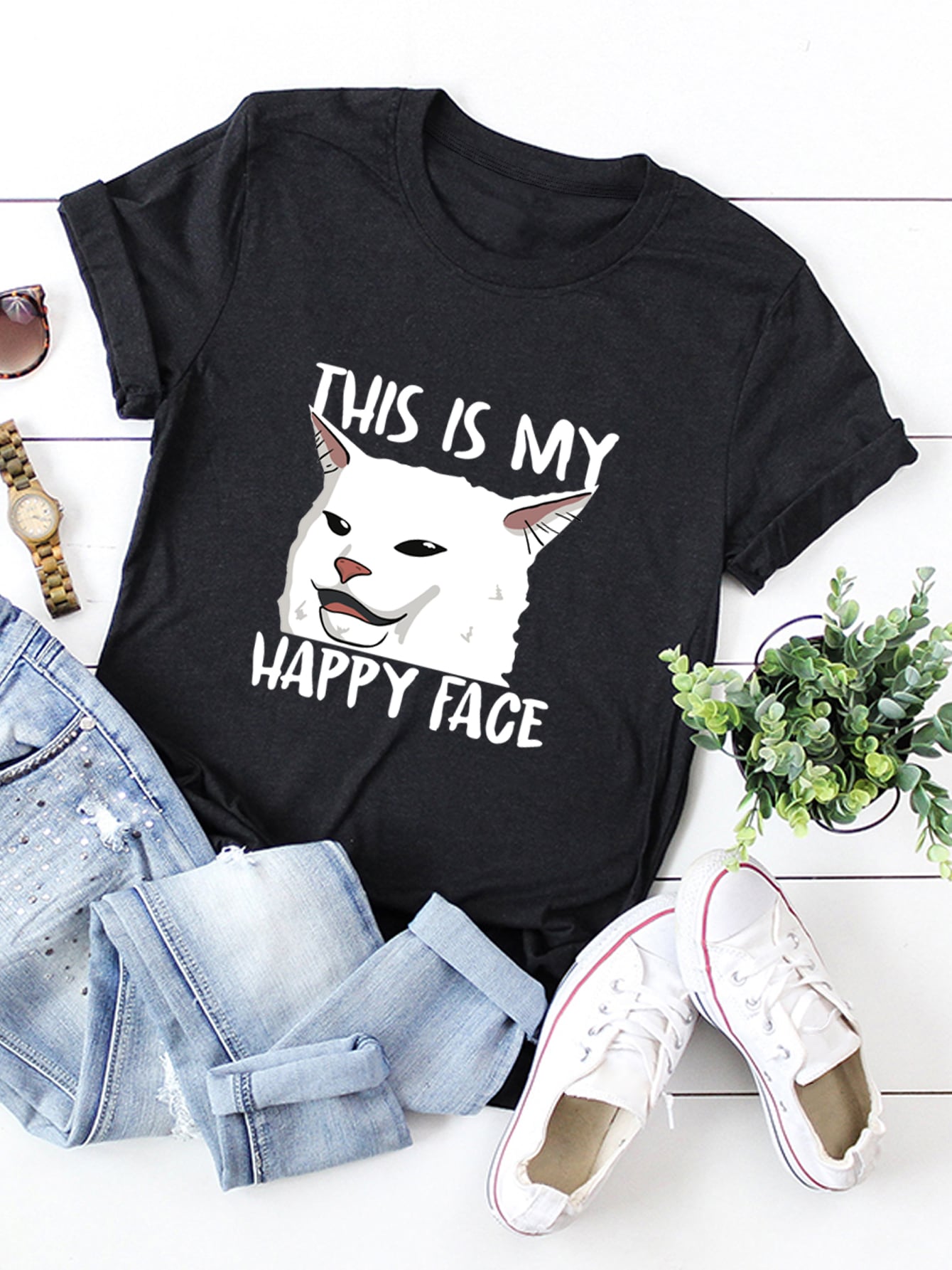 Slogan & Cartoon Graphic Tee