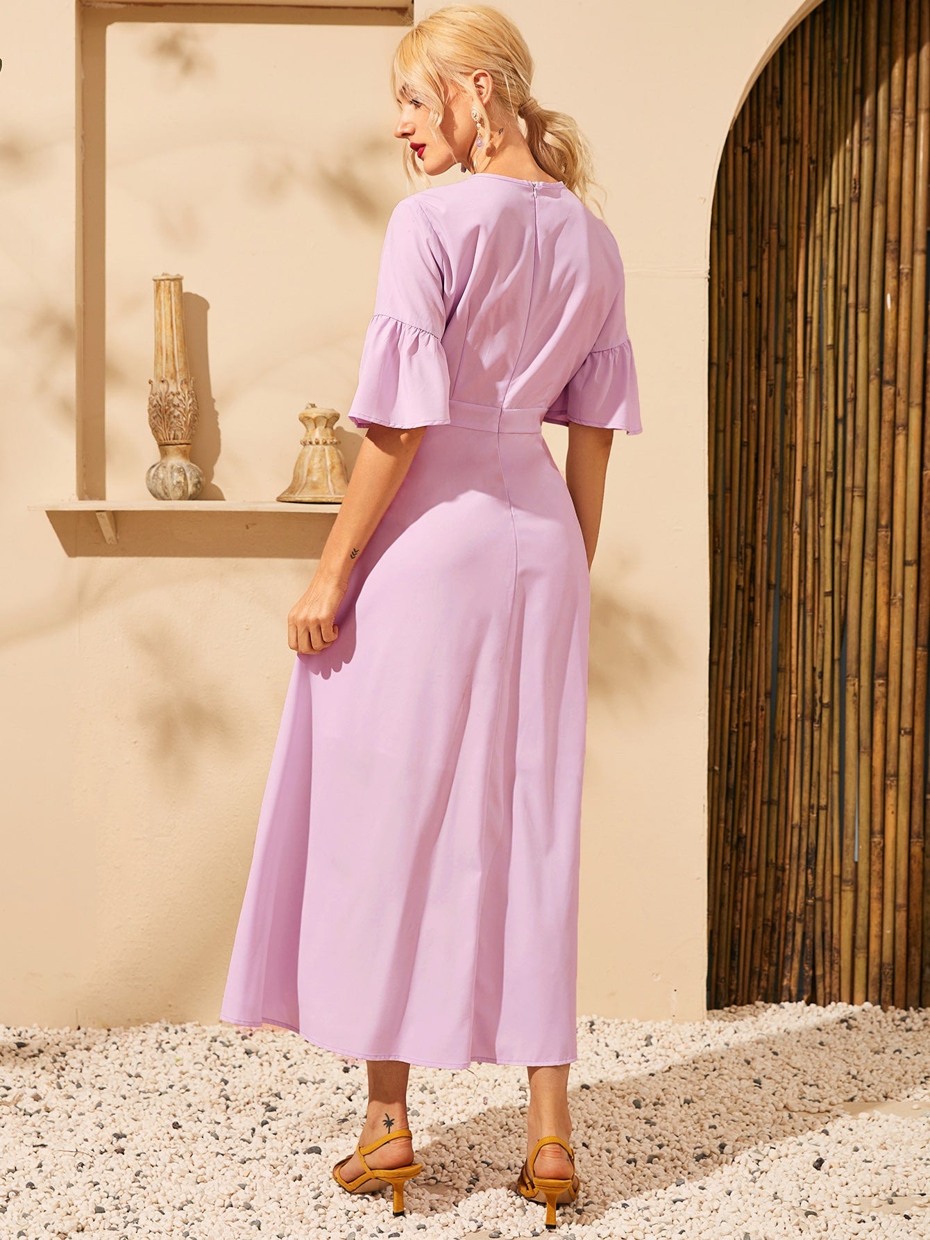 Floral Embroidery Flounce Sleeve Dress