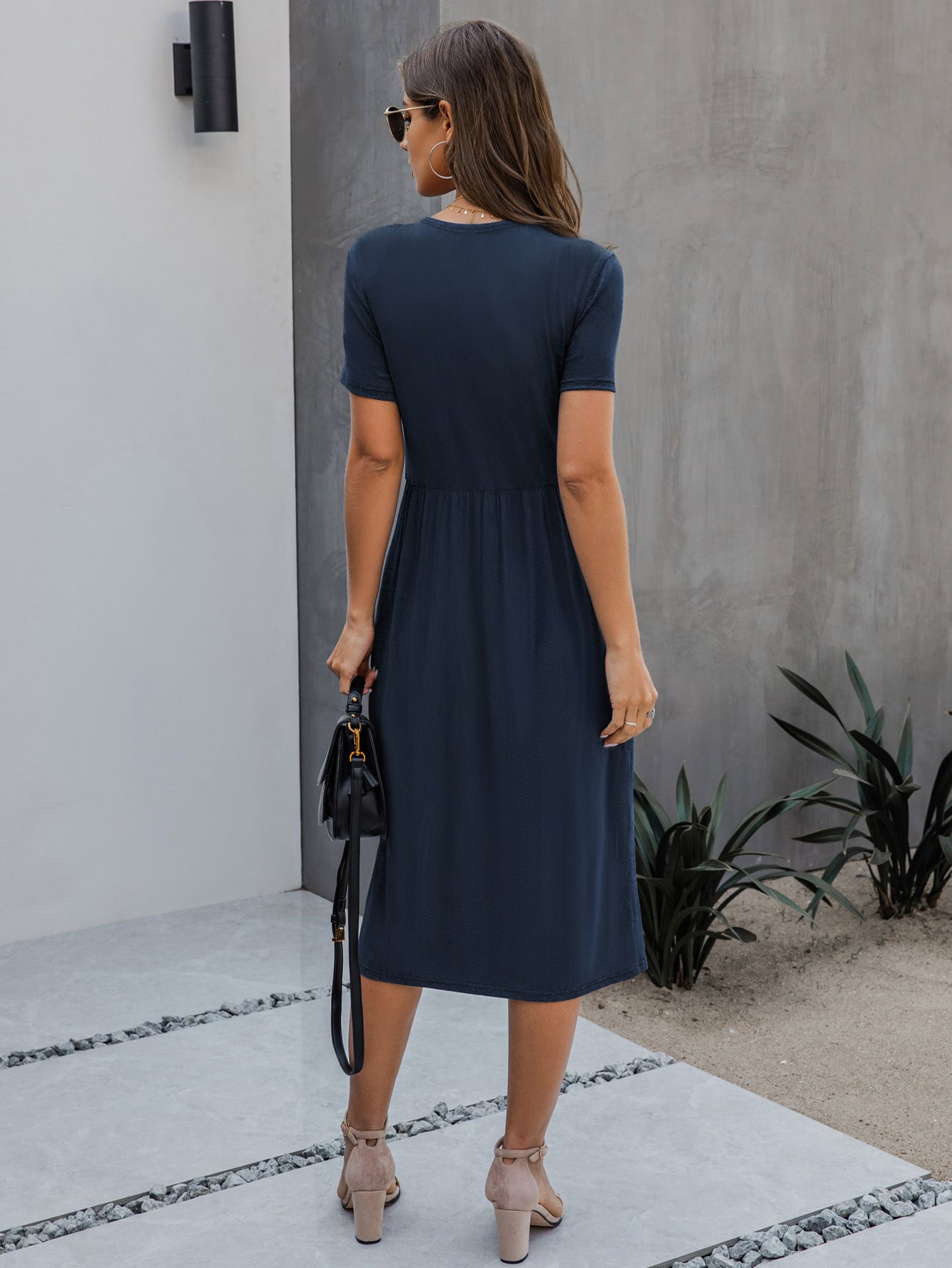 Slant Pocket Button Front Fitted Dress