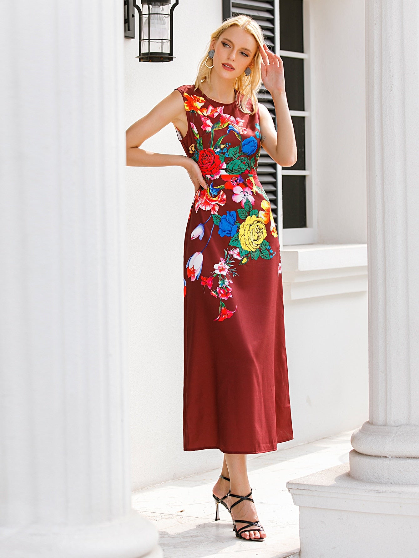 Floral Print Sleeveless A-line Dress