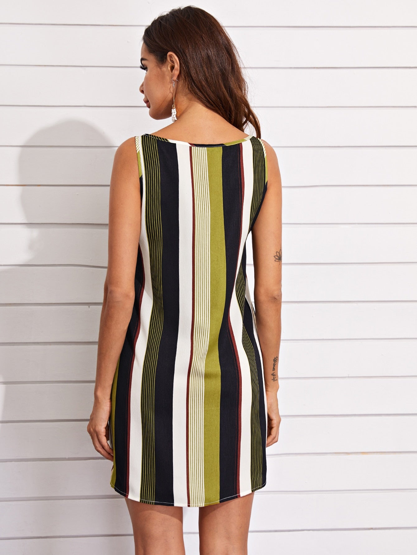 V Neck Striped Tank Dress
