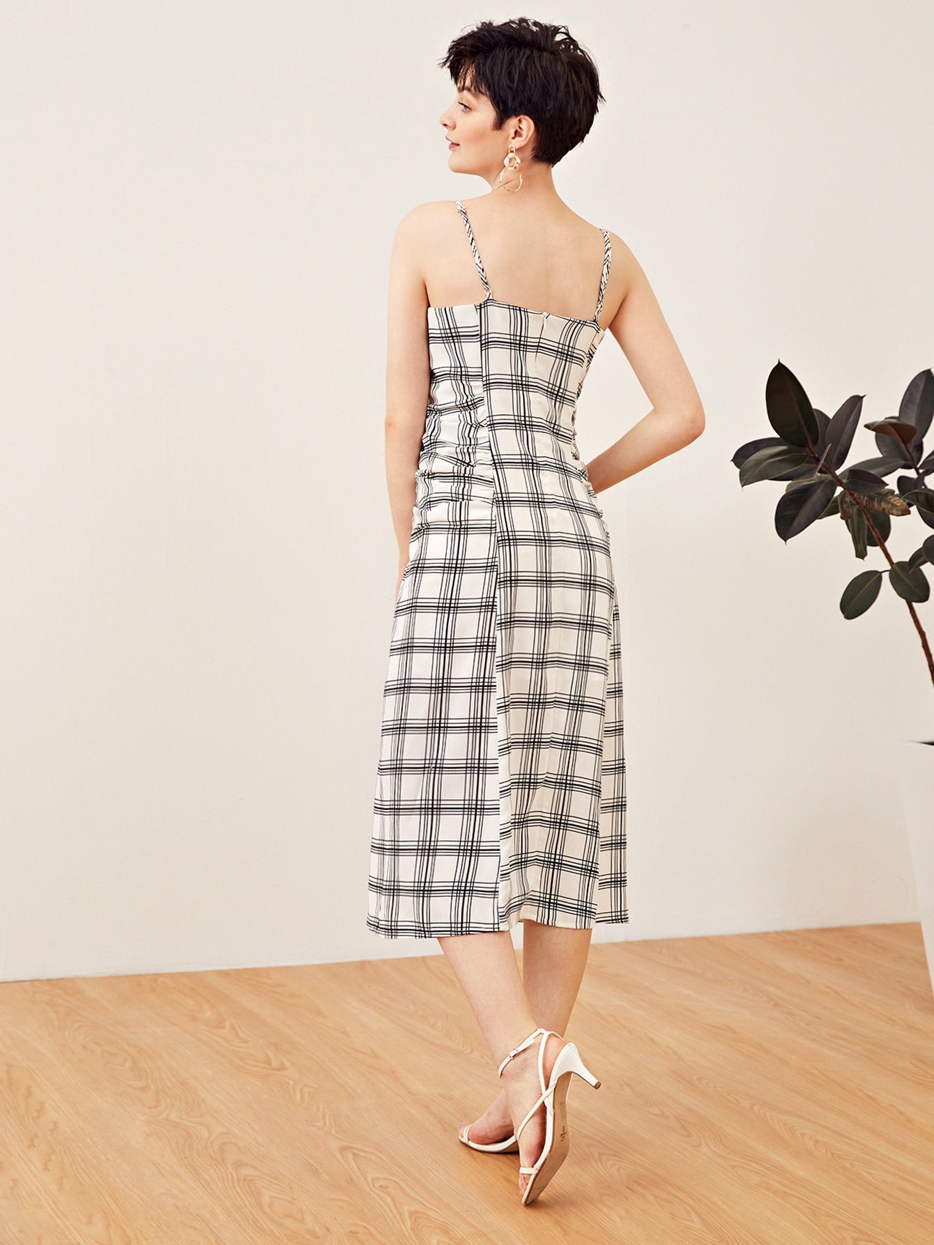 Ruched Bust Plaid Cami Dress