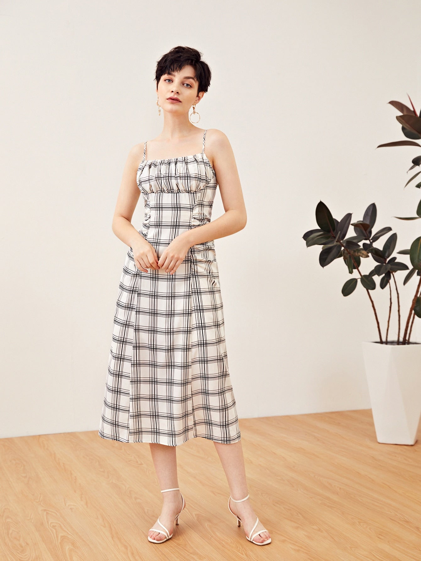 Ruched Bust Plaid Cami Dress