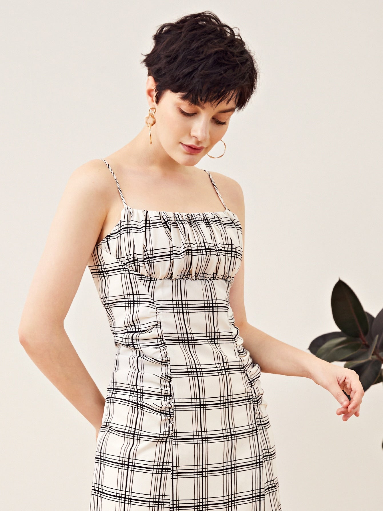 Ruched Bust Plaid Cami Dress