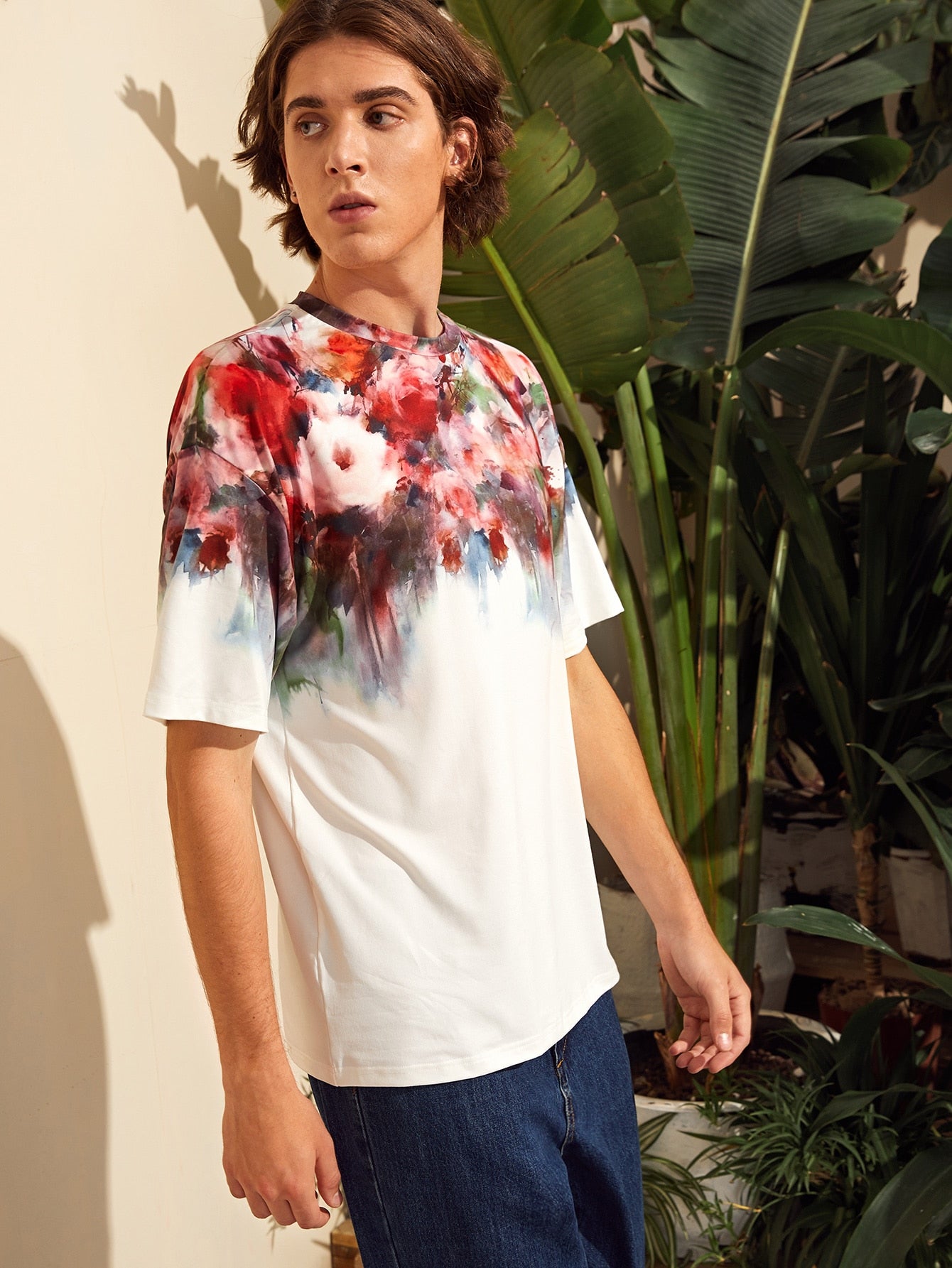 Men Floral Melting Print Tee