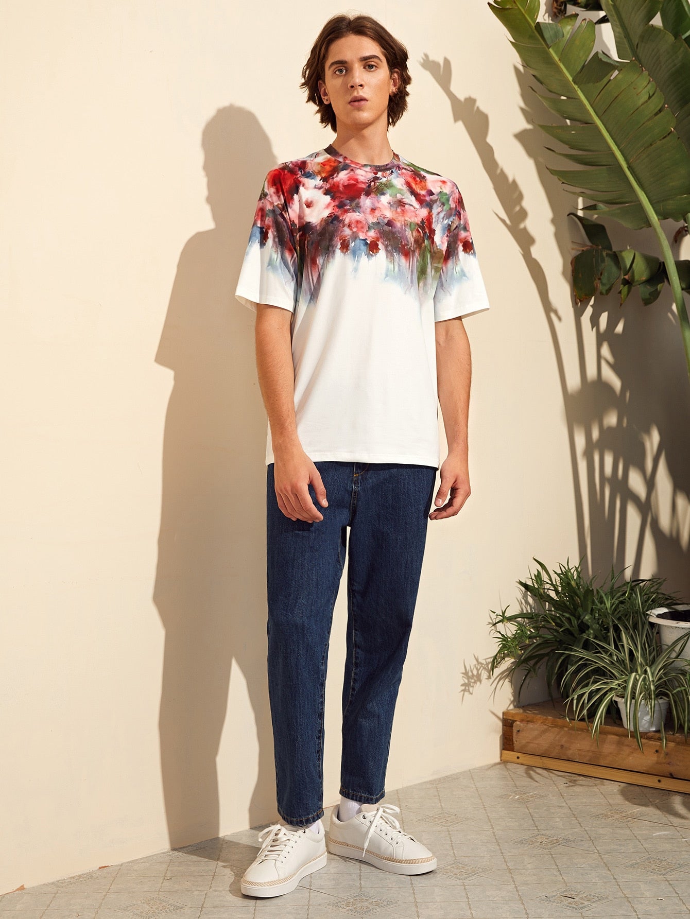 Men Floral Melting Print Tee