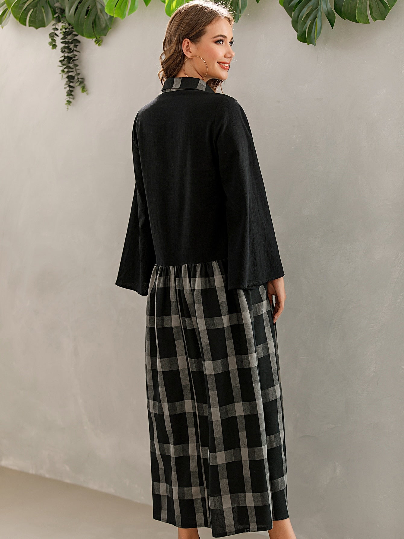 Contrast Buffalo Plaid Shirt Dress