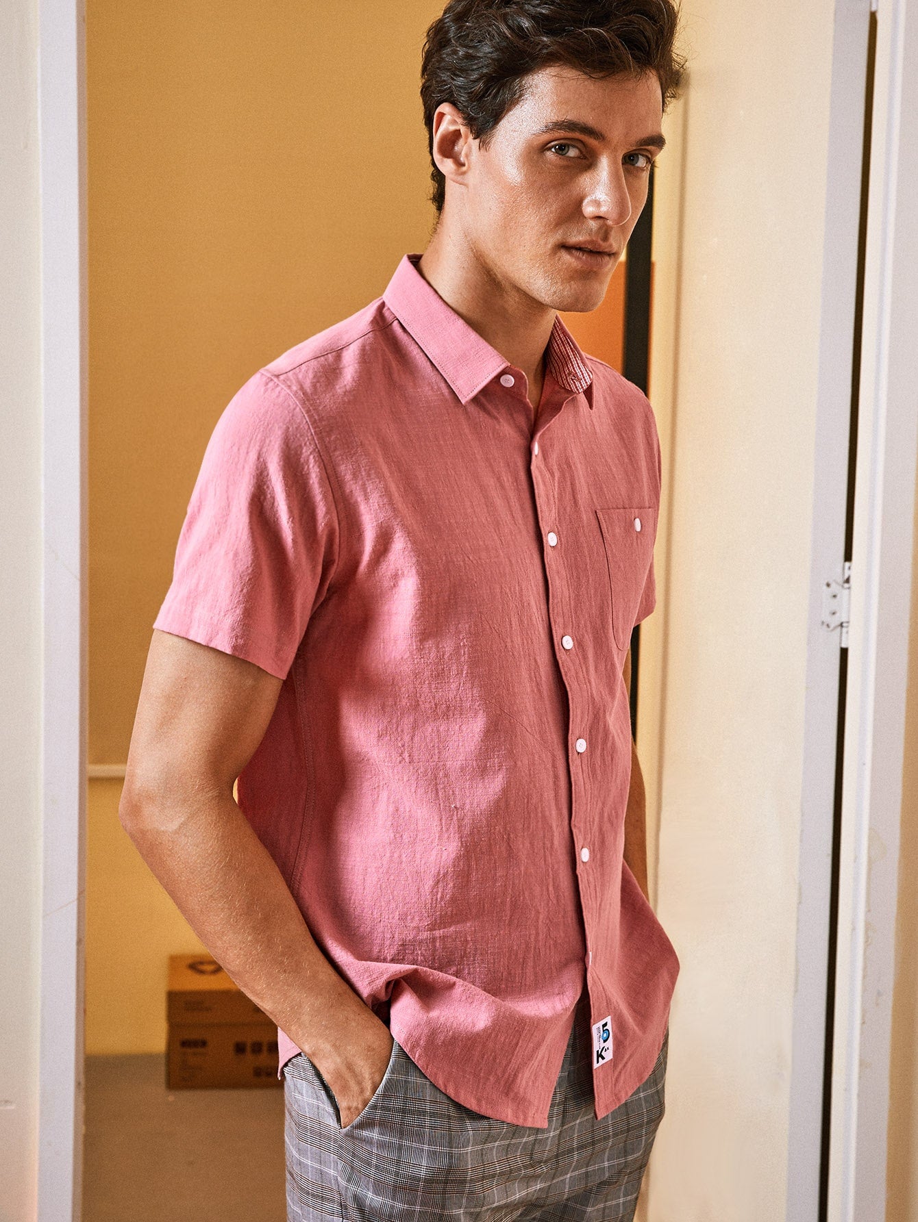 Men Letter Patched Pocket Button Up Shirt