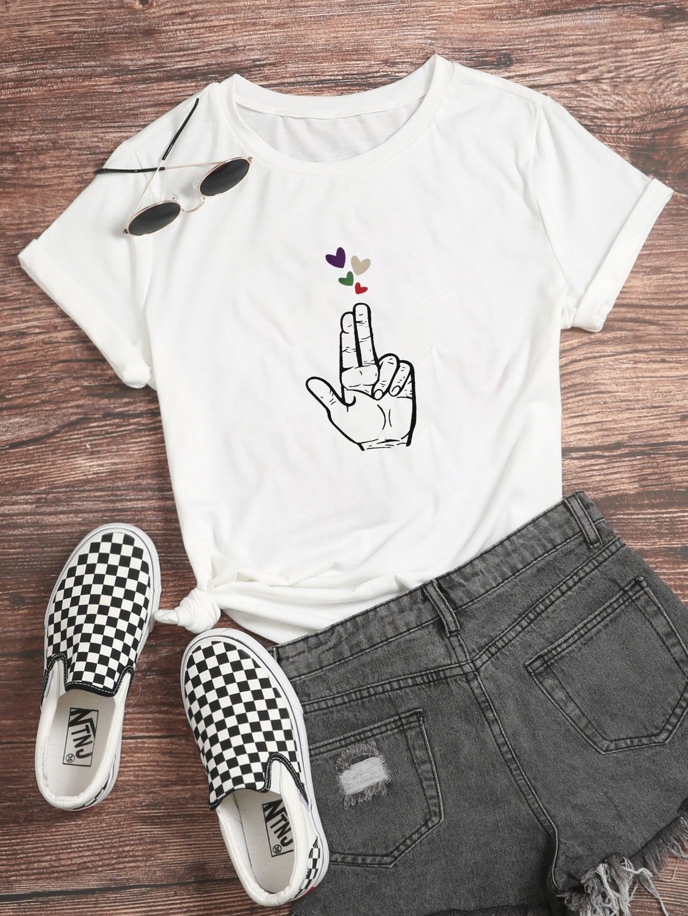 Gesture And Letter Graphic Tee