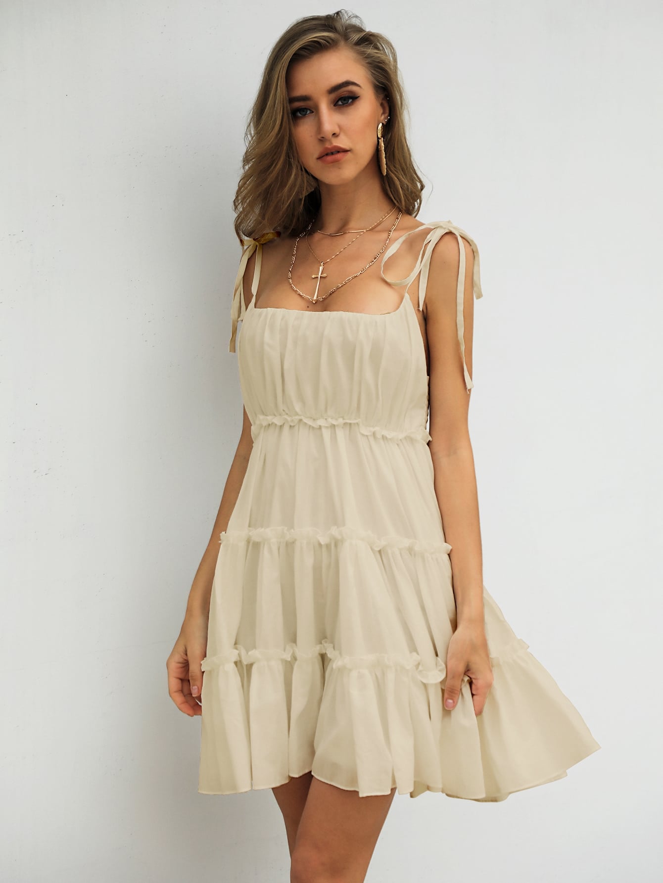 Shirred Back Layered Hem Cami Dress
