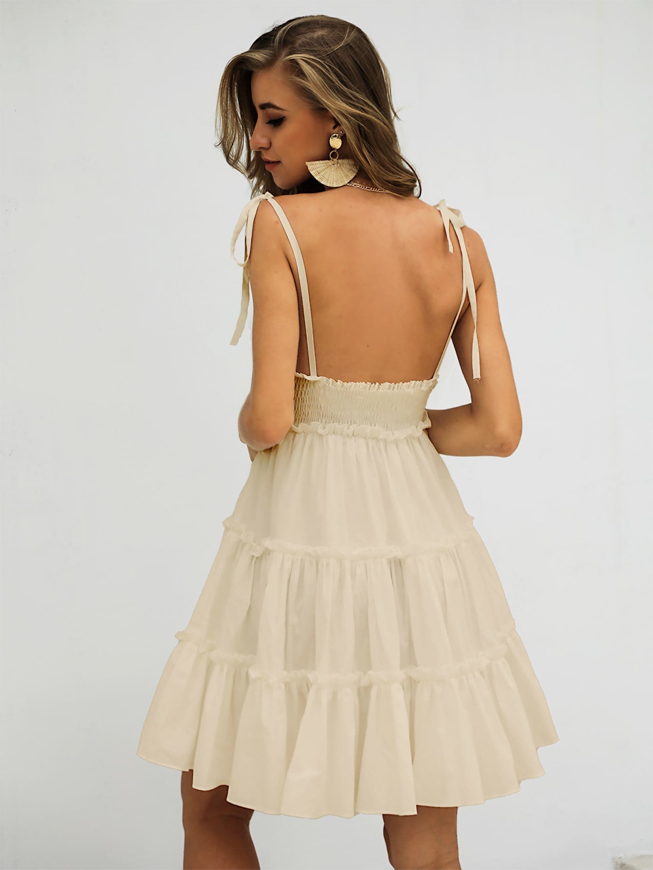 Shirred Back Layered Hem Cami Dress