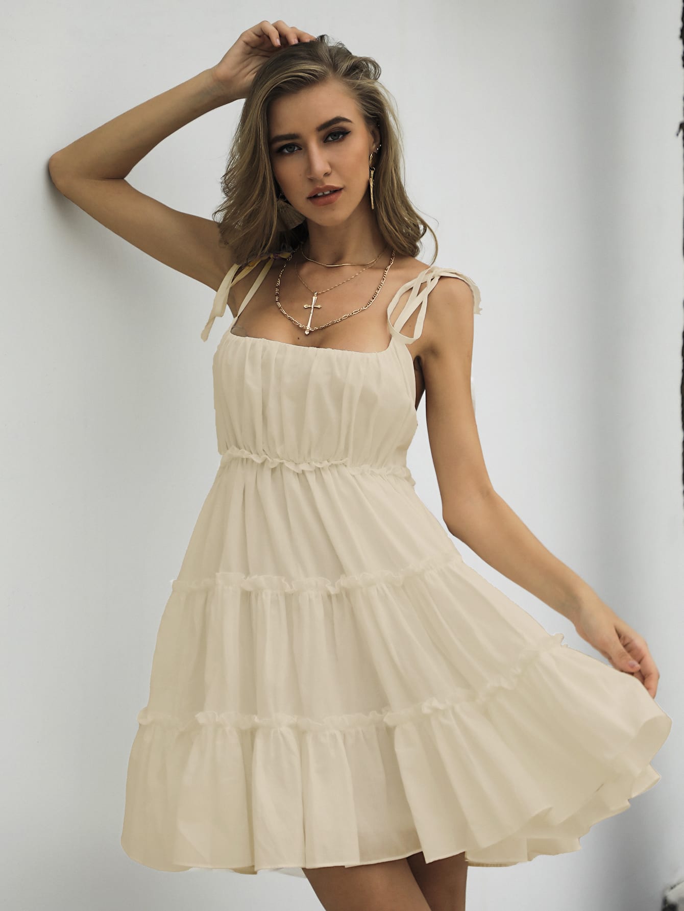 Shirred Back Layered Hem Cami Dress