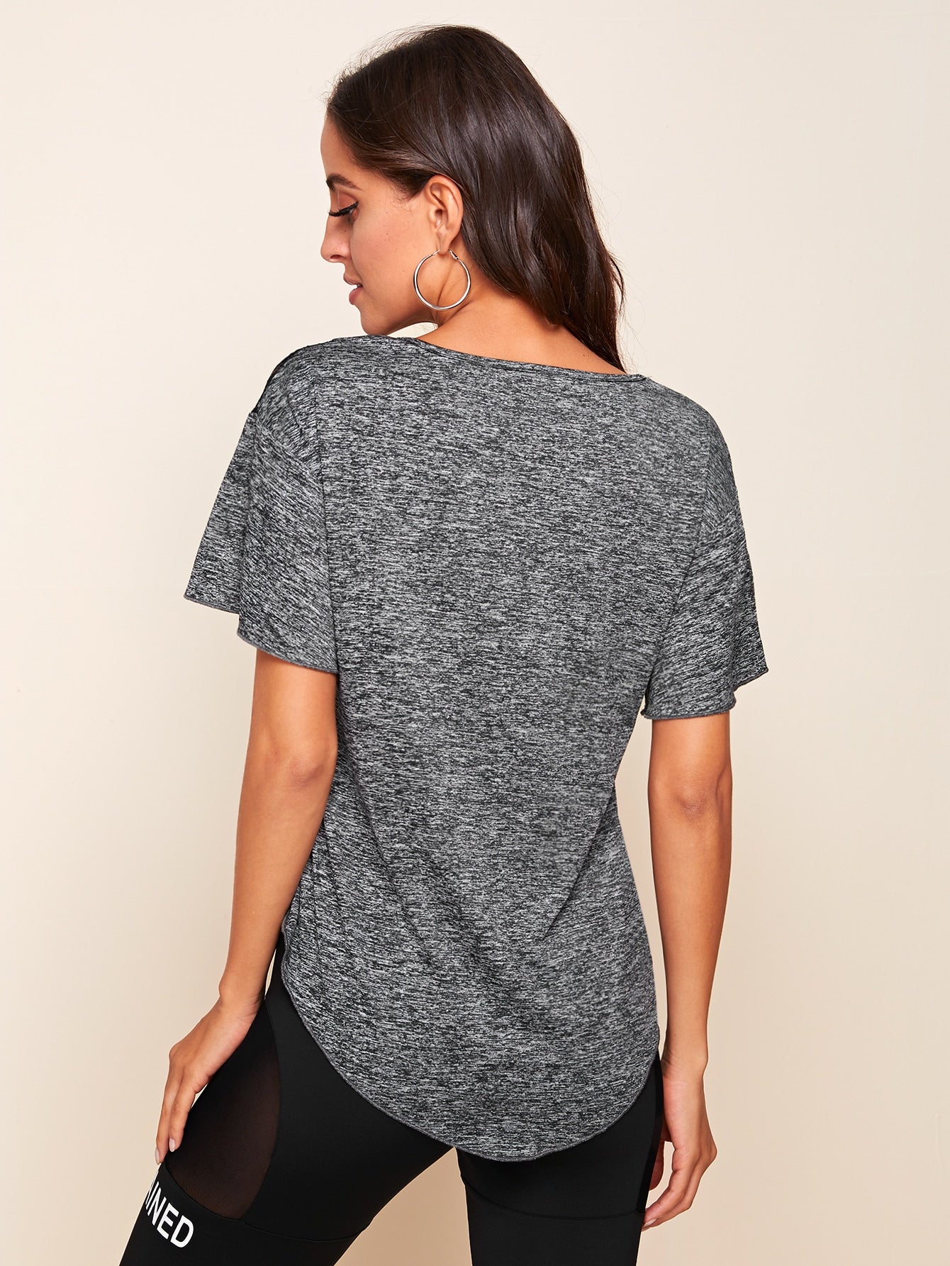Lace Insert Crisscross Neck T-Shirt