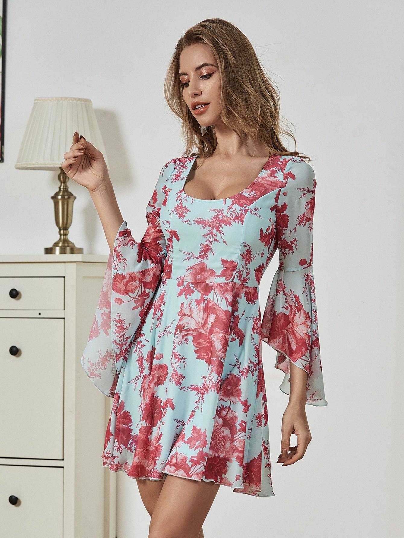 Bell Sleeve Floral Print Dress