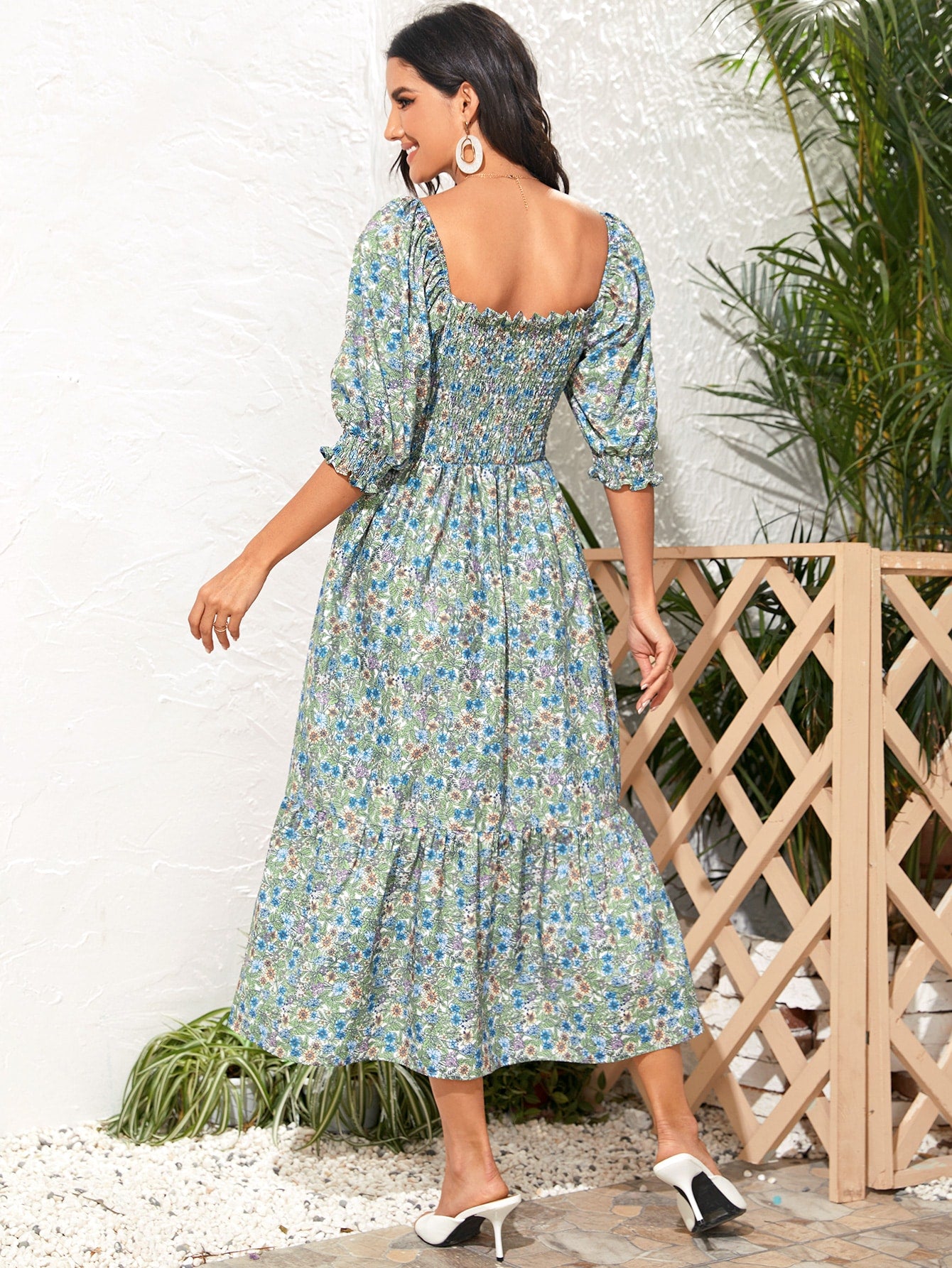 Ditsy Floral Shirred Bodice Dress