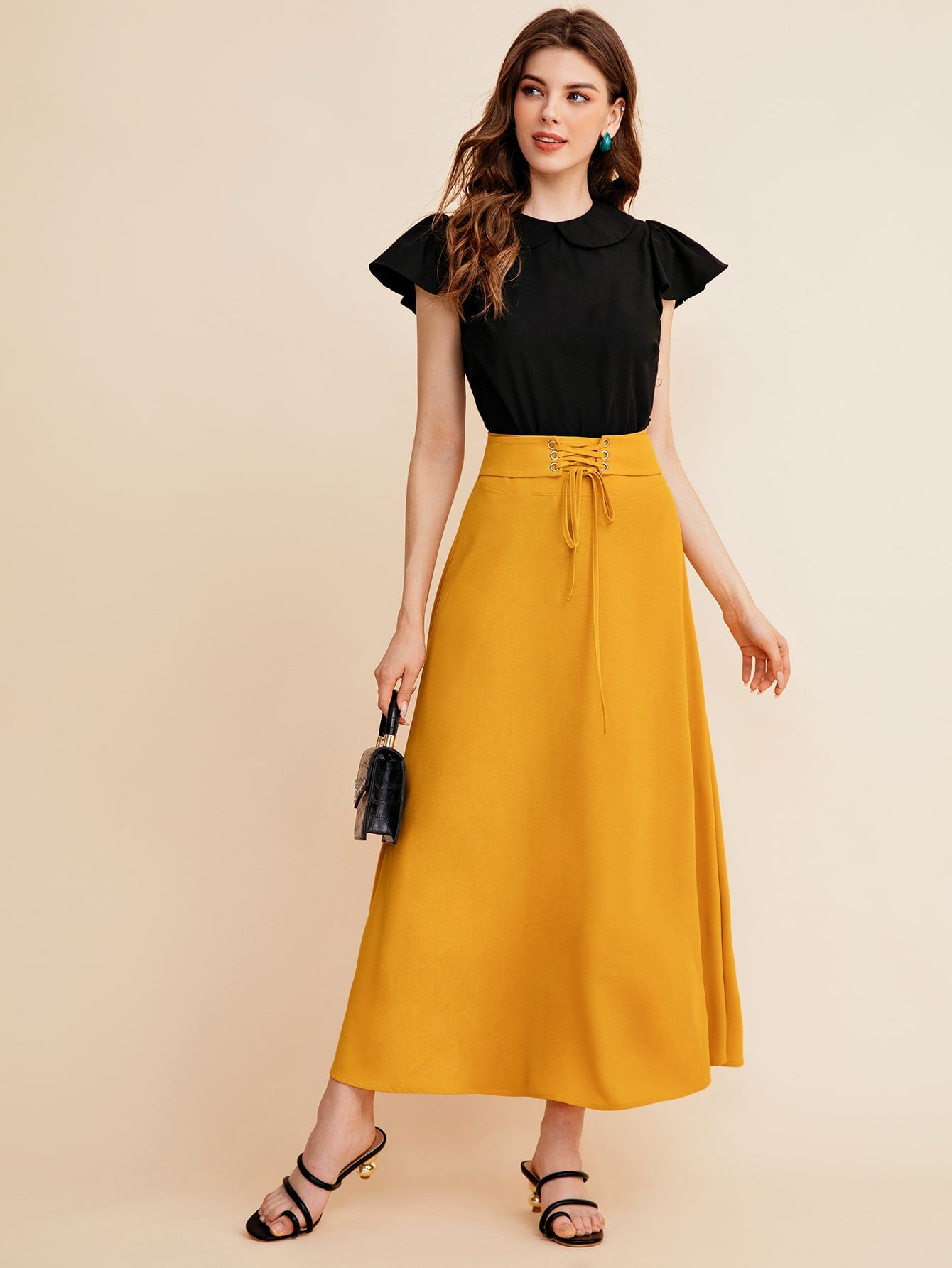 Grommet Eyelet Lace Up Waist Skirt