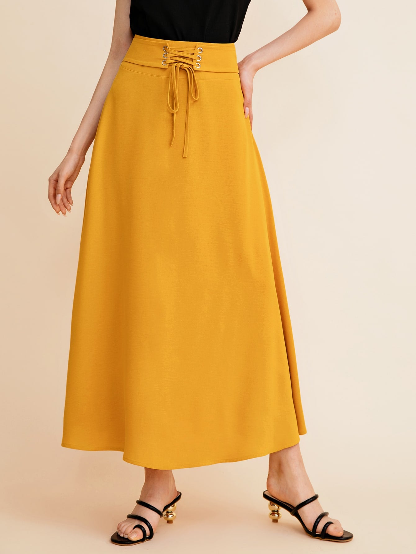 Grommet Eyelet Lace Up Waist Skirt