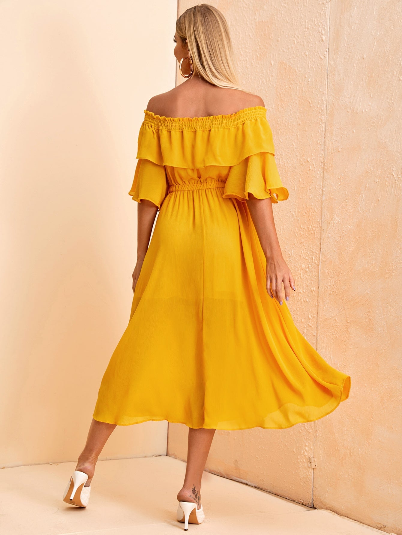 Bardot Shirred Tie Front Flowy Dress