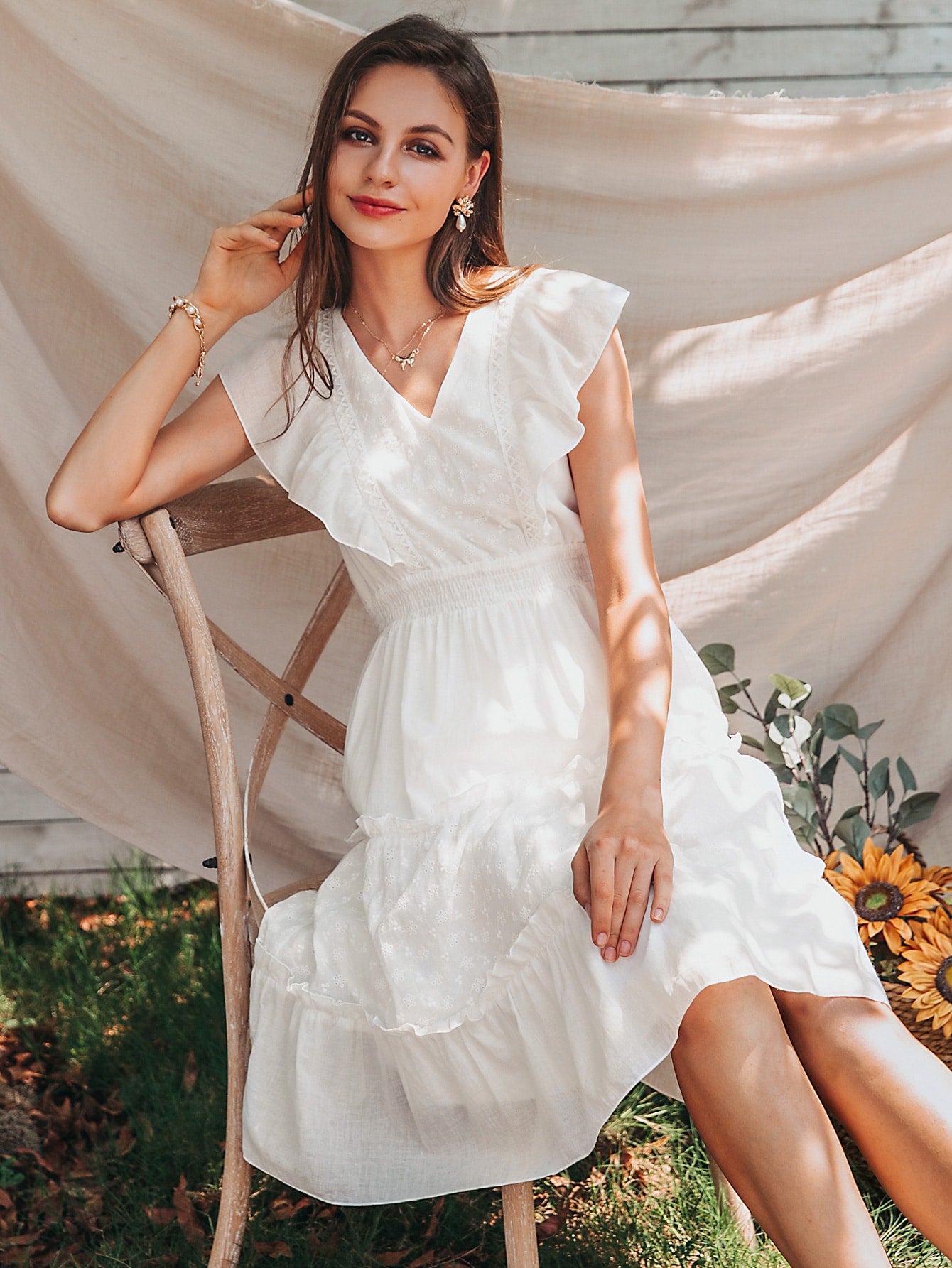 Tie Back Ruffle Armhole Frill Trim Layered Dress
