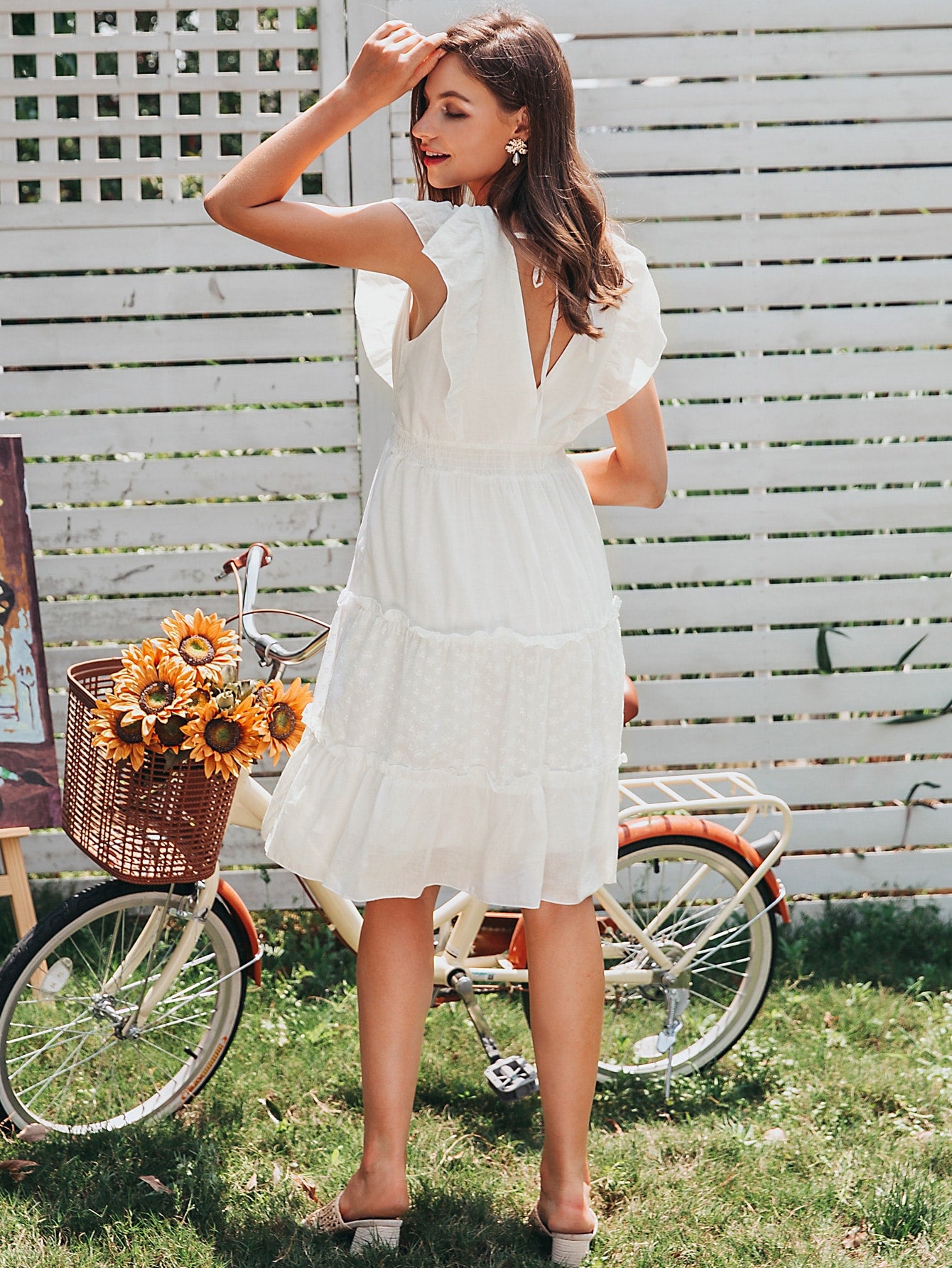 Tie Back Ruffle Armhole Frill Trim Layered Dress