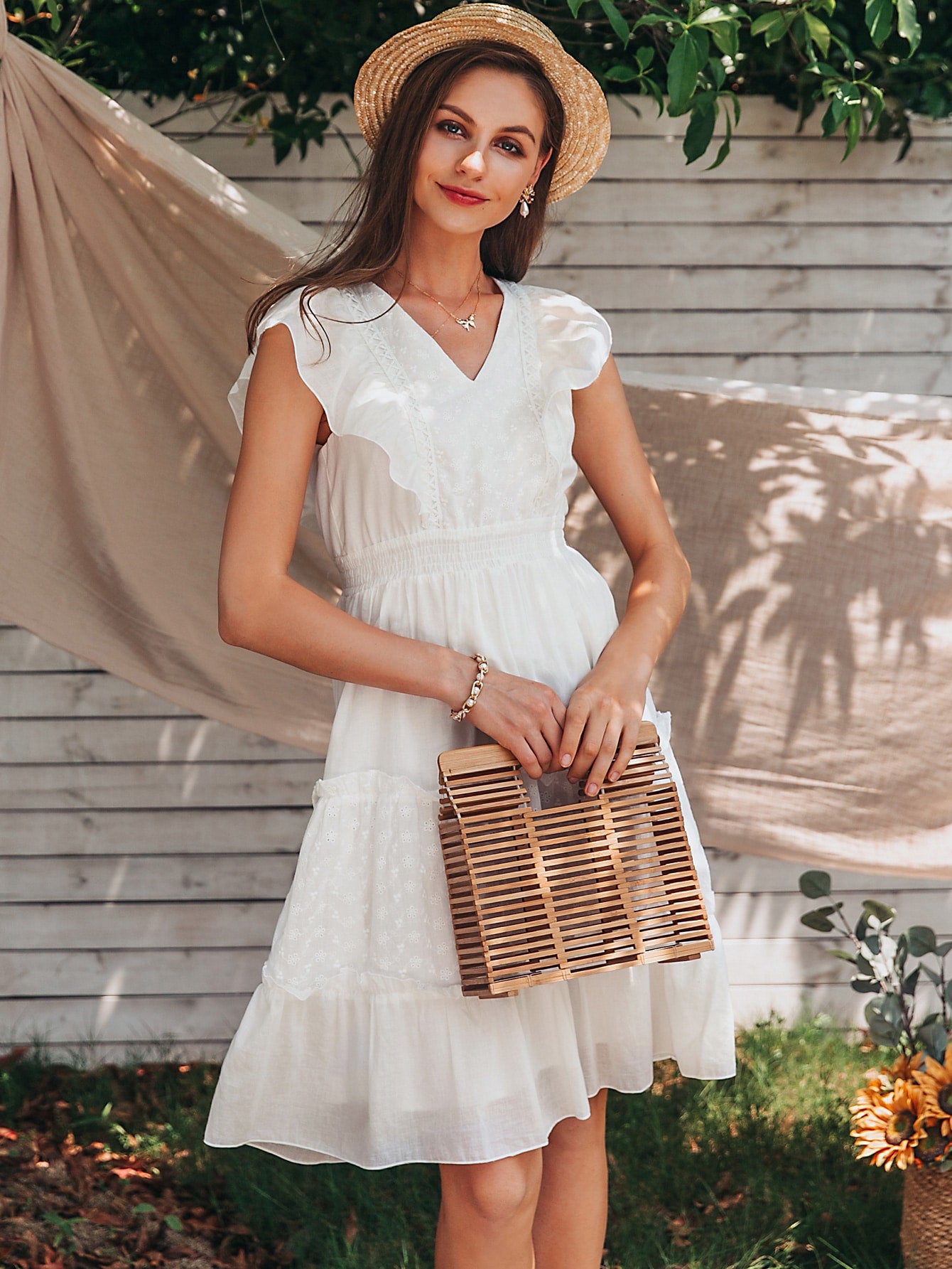Tie Back Ruffle Armhole Frill Trim Layered Dress