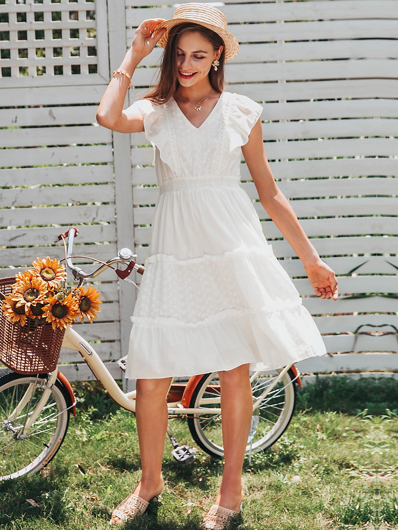 Tie Back Ruffle Armhole Frill Trim Layered Dress